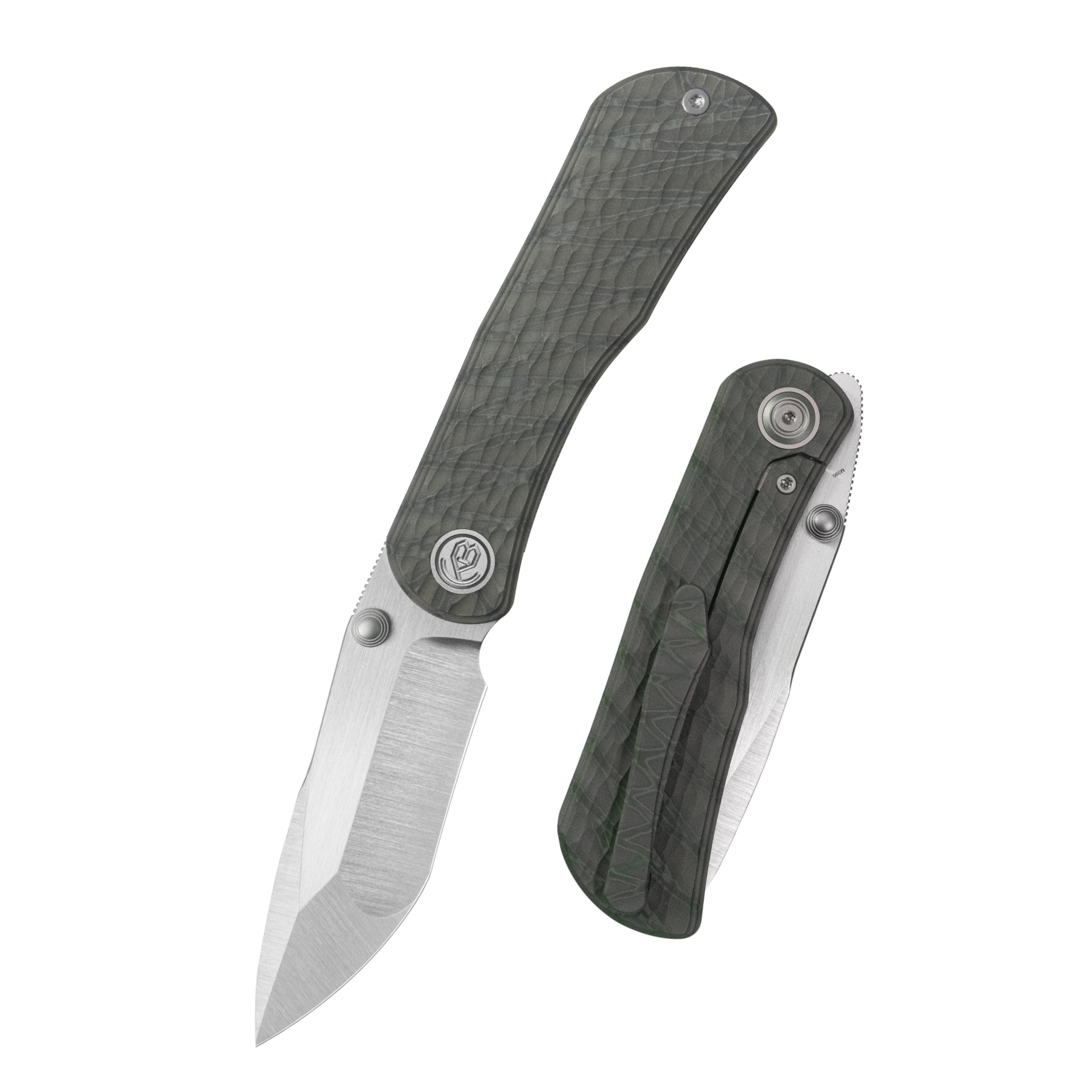 KB Folklore Folding Knife Flame Titanium w/ Jigged Pattern Milling Handle 3.42'' Belt Satin M390 Blade KB444B