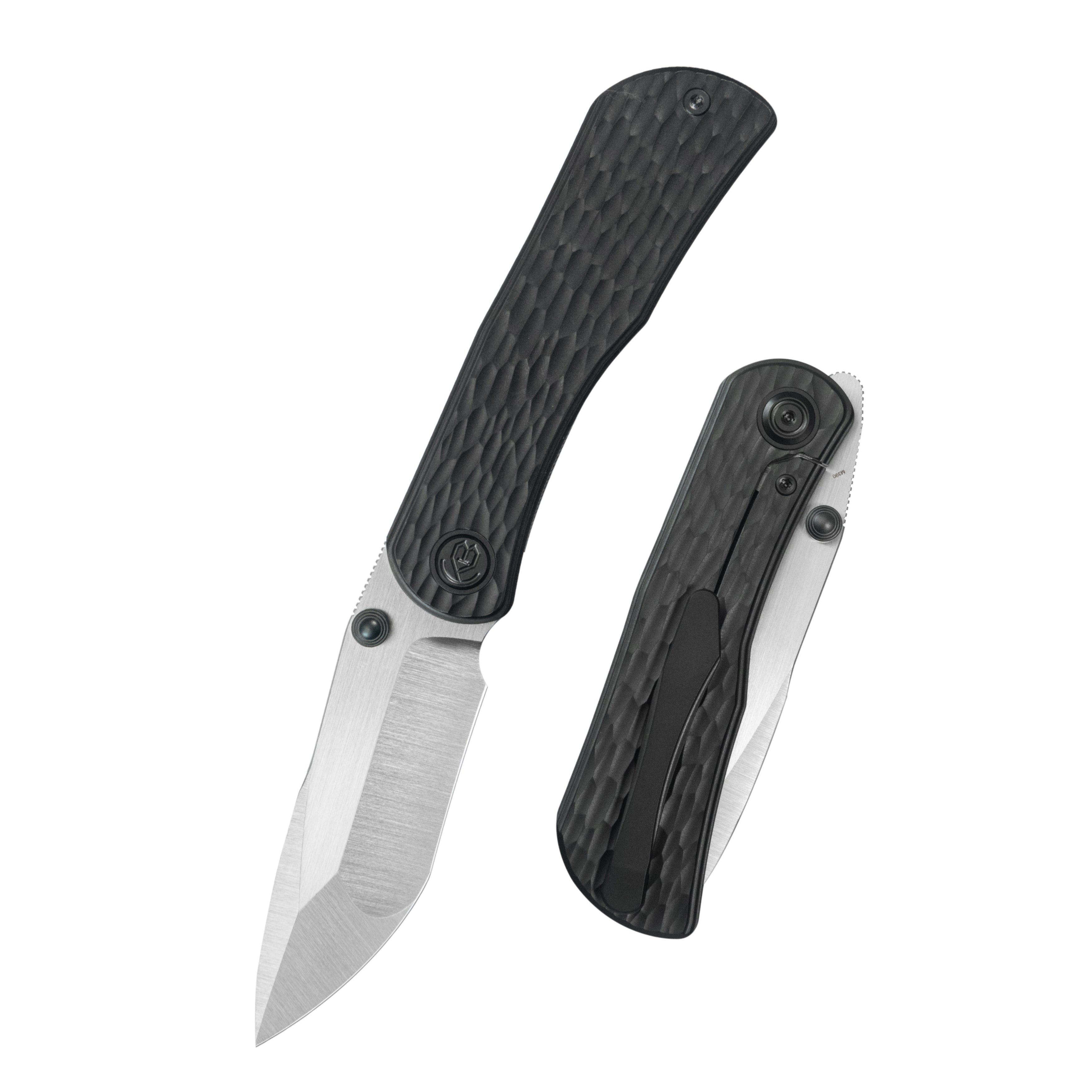 KB Folklore Folding Knife Regular DLC Titanium w/ Jigged Pattern Milling Handle 3.42'' Belt Satin M390 Blade KB444C