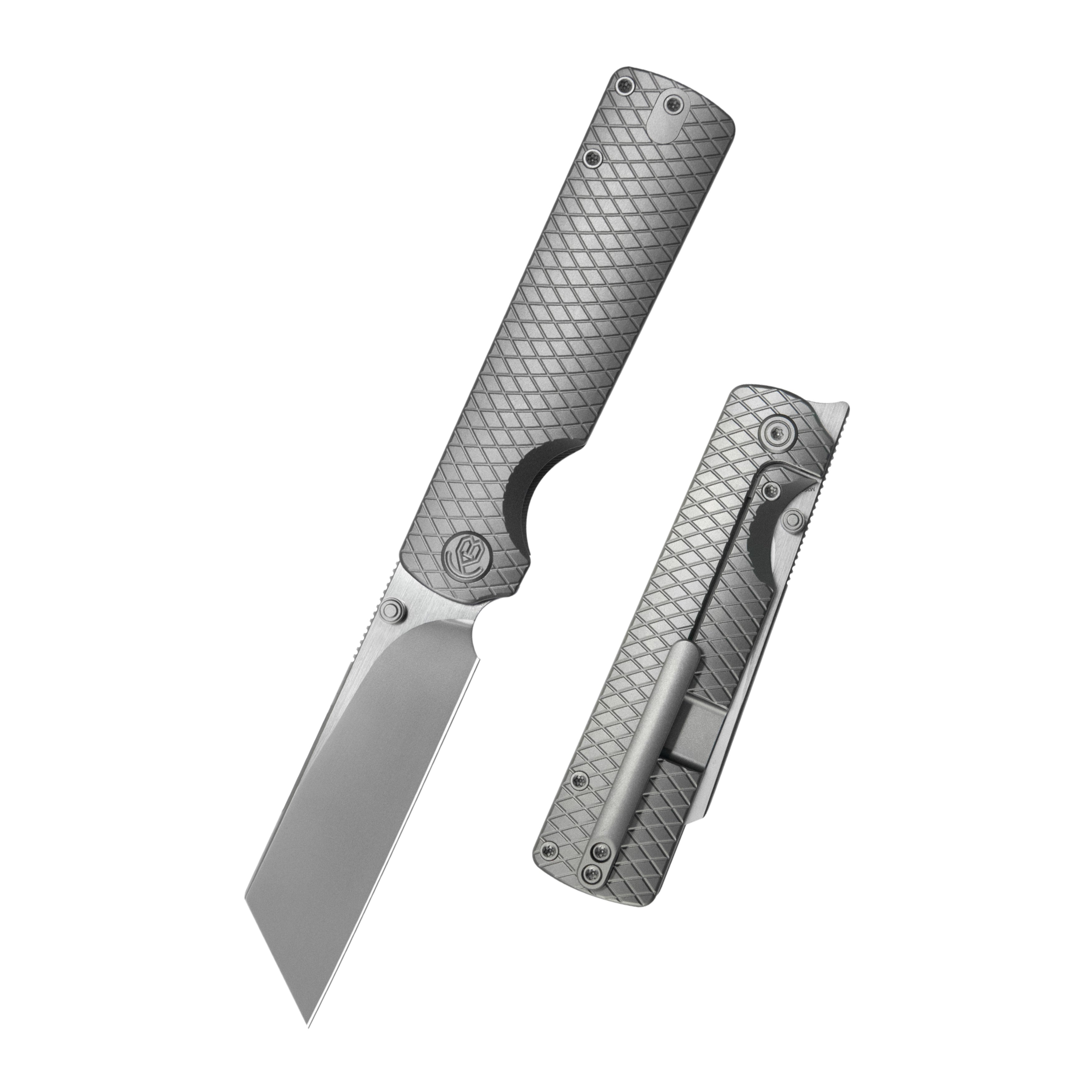 KB Get Some Frame Lock Folding Knife Sandblast Titanium Handle 3.35" Satin & Silver Bead Blast M390 Blade KB445A