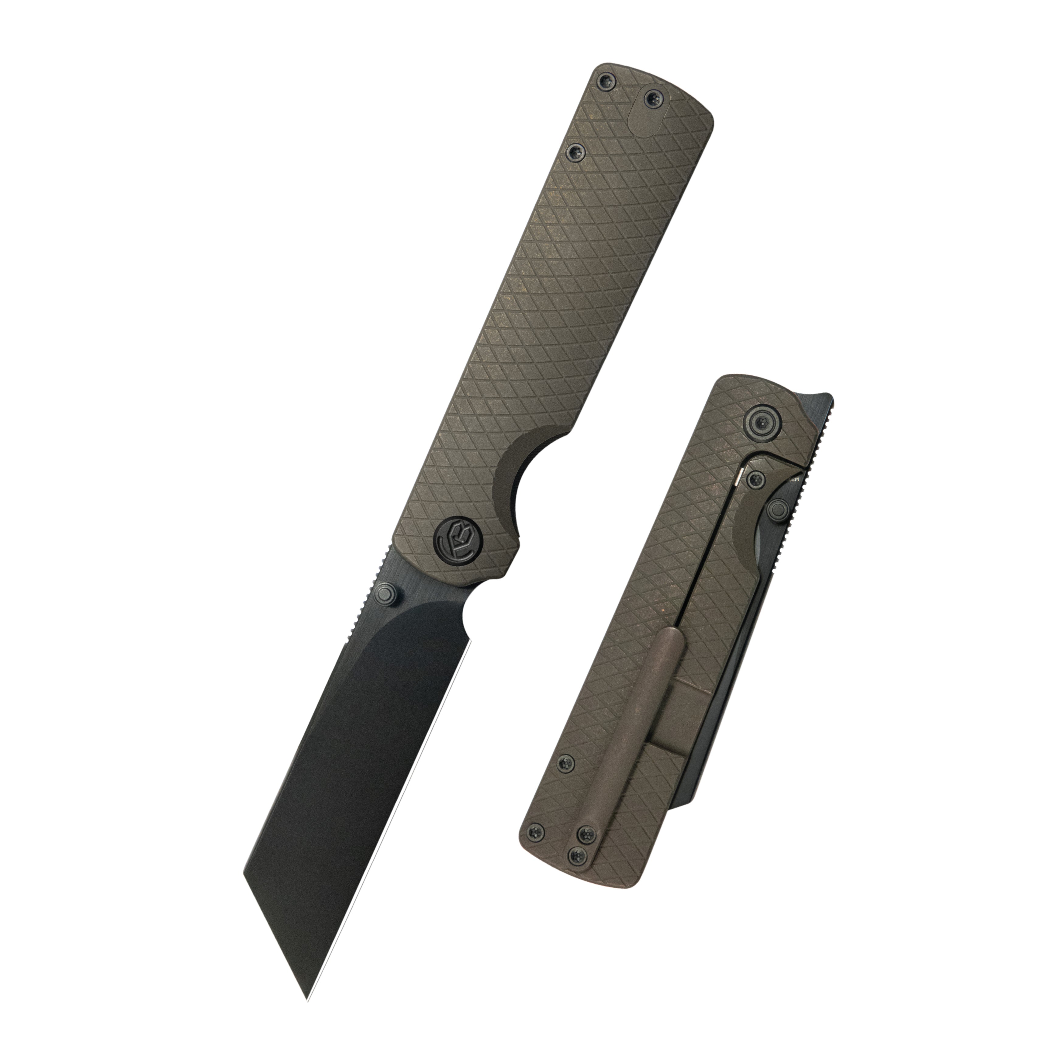 KB Get Some Frame Lock Folding Knife Bronze Titanium Handle 3.35" DLC & Satin & Stonewash M390 Blade KB445D