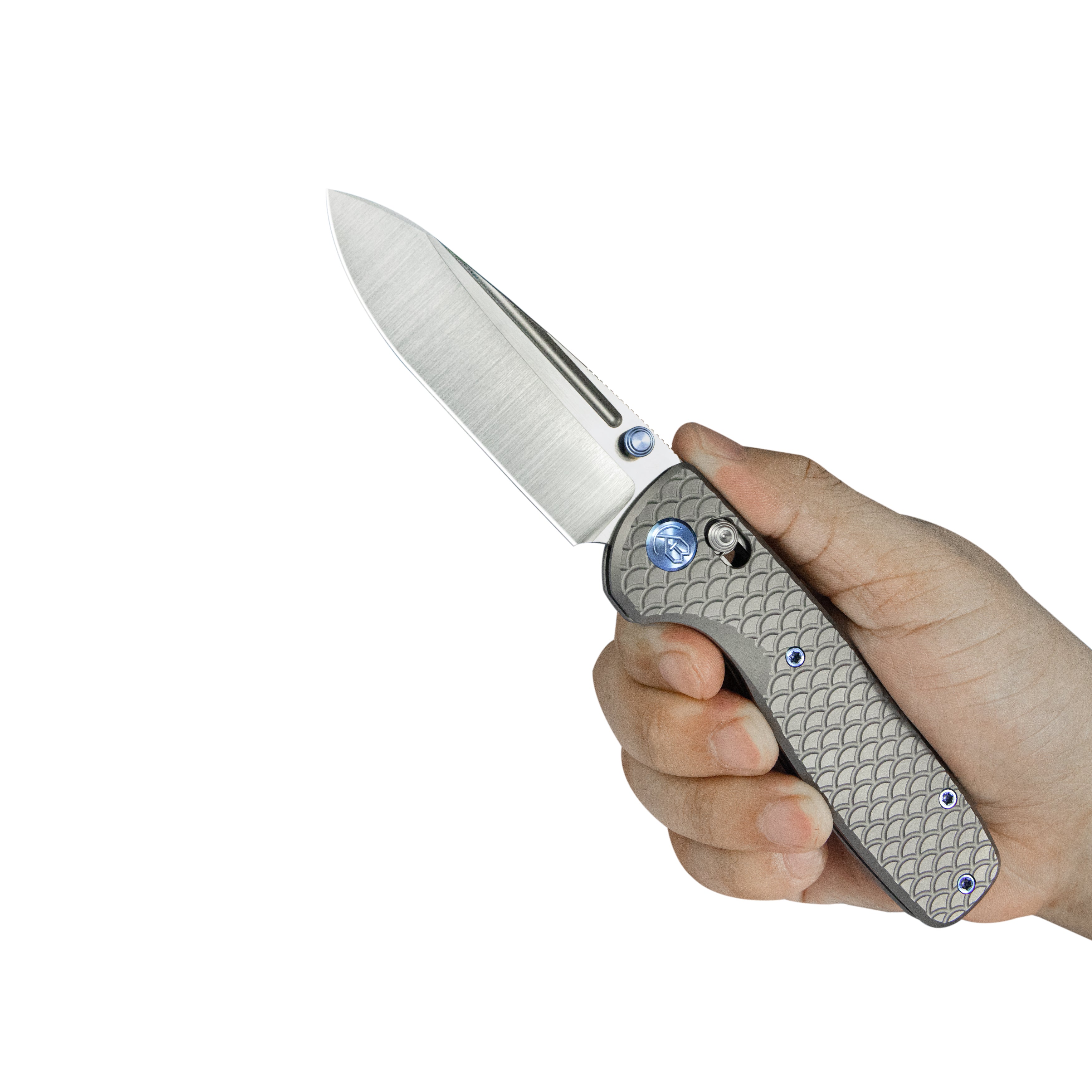 KB Bluff Folding Knife Gray Titanium Handle 3.19" Belt Satin S35VN Blade KB383A