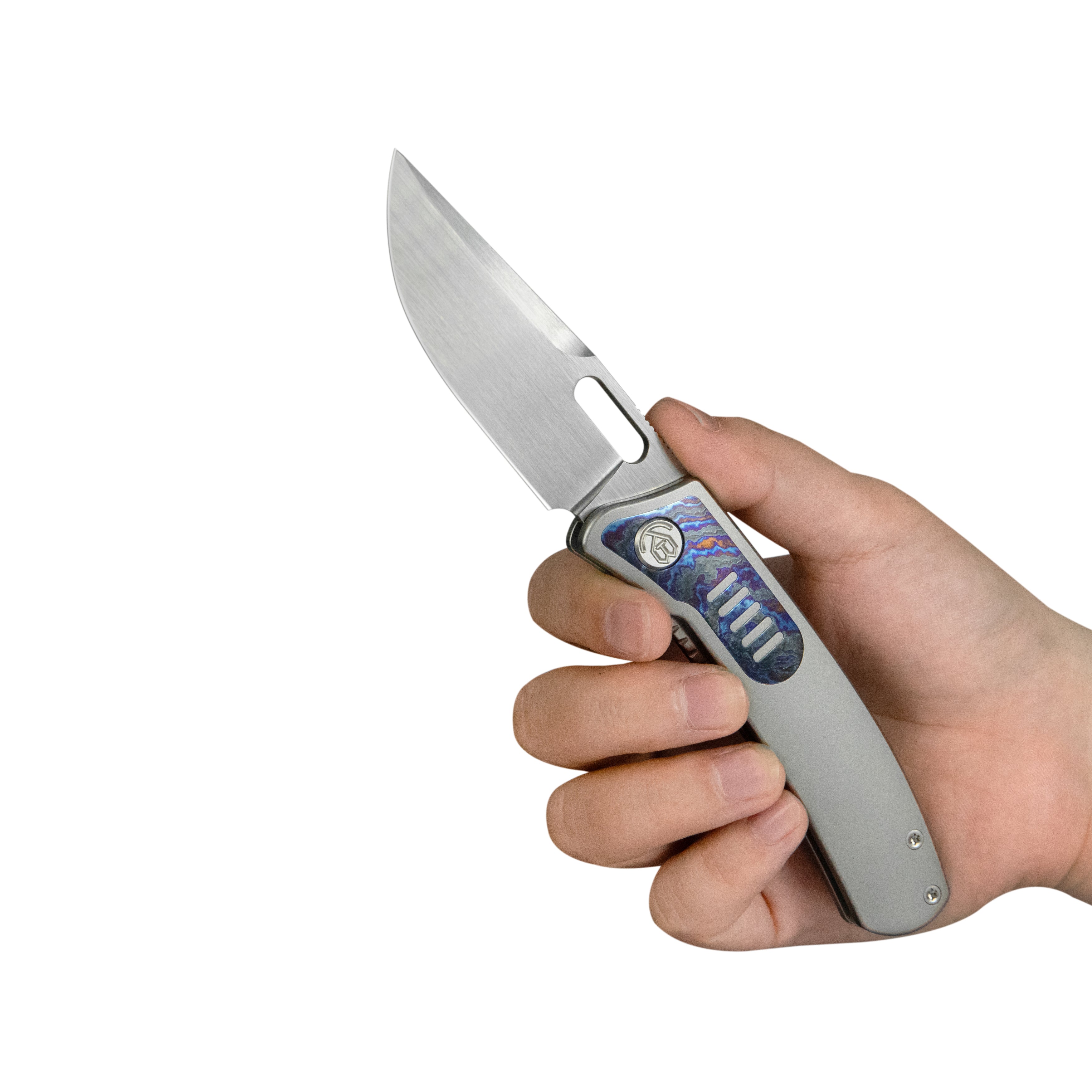 KB Common Thread Folding Knife Sand Blasting Titanium/Zircuti Inlays Handle 3.35'' Silver Bead Blasting M390 Blade KB377D