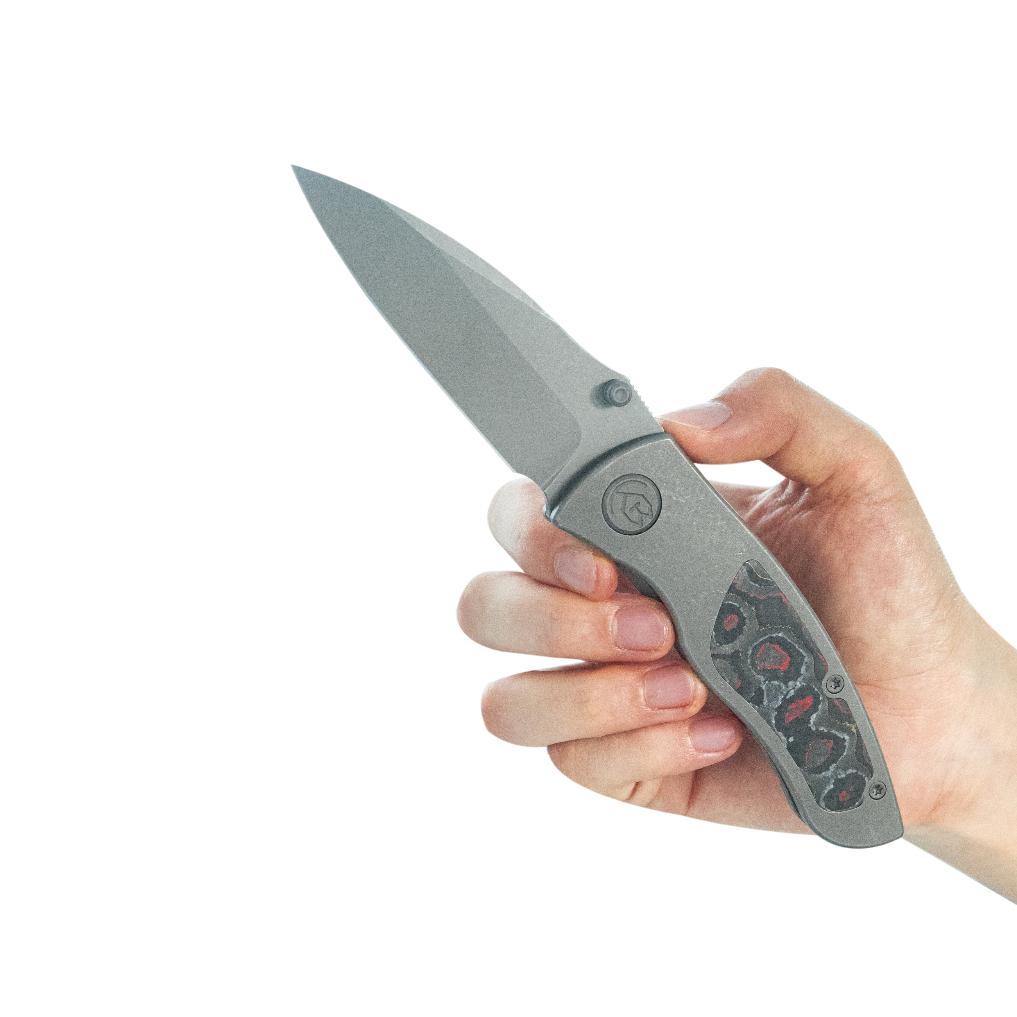 KB Vertigo Folding Knife Darkwash Titanium/CF Inlays Handle 3.11" Stonewash S35VN Blade KB258A