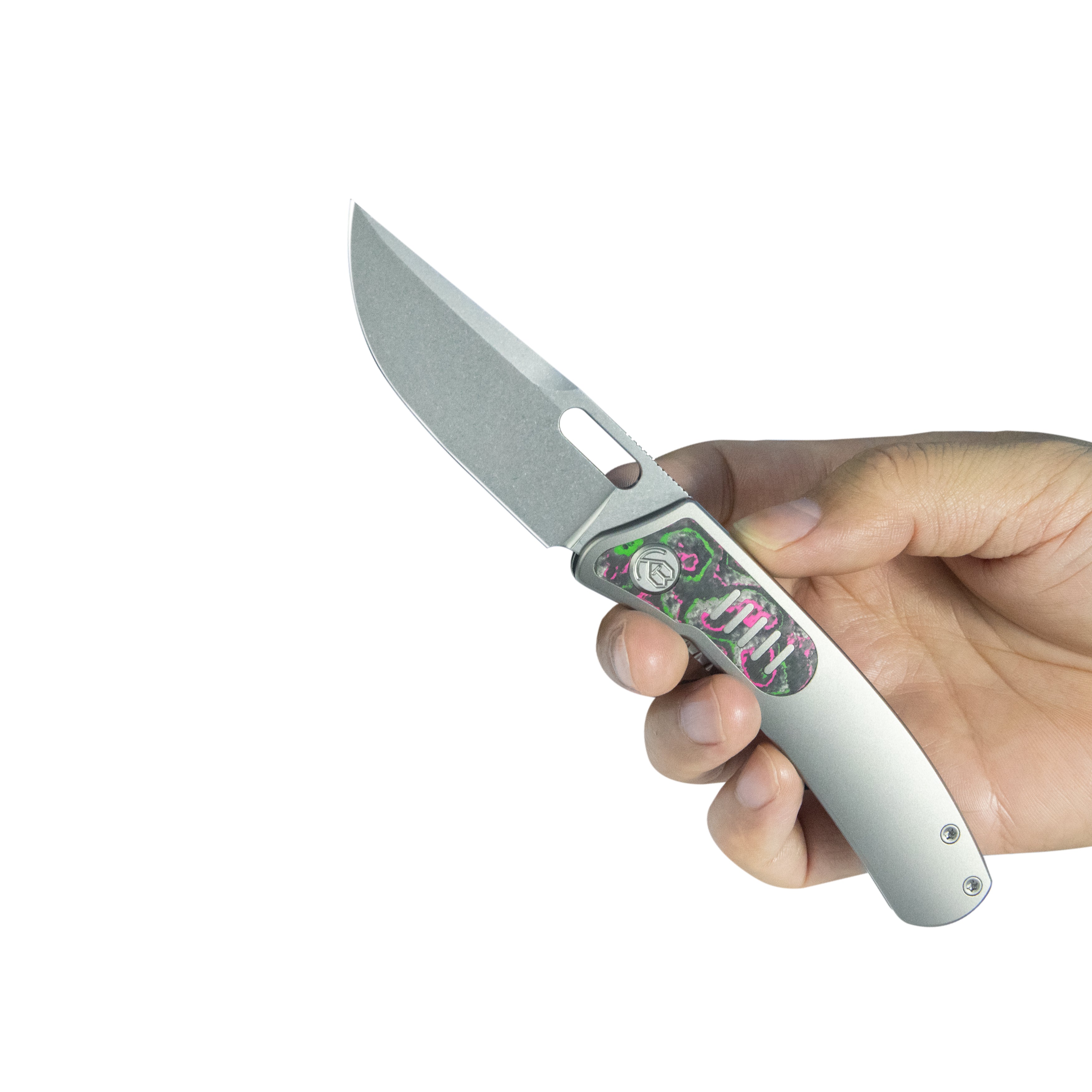 KB Common Thread Folding Knife Sandblasting Titanium/CF inlays Handle 3.35'' Silver Bead Blasting M390 Blade KB377B