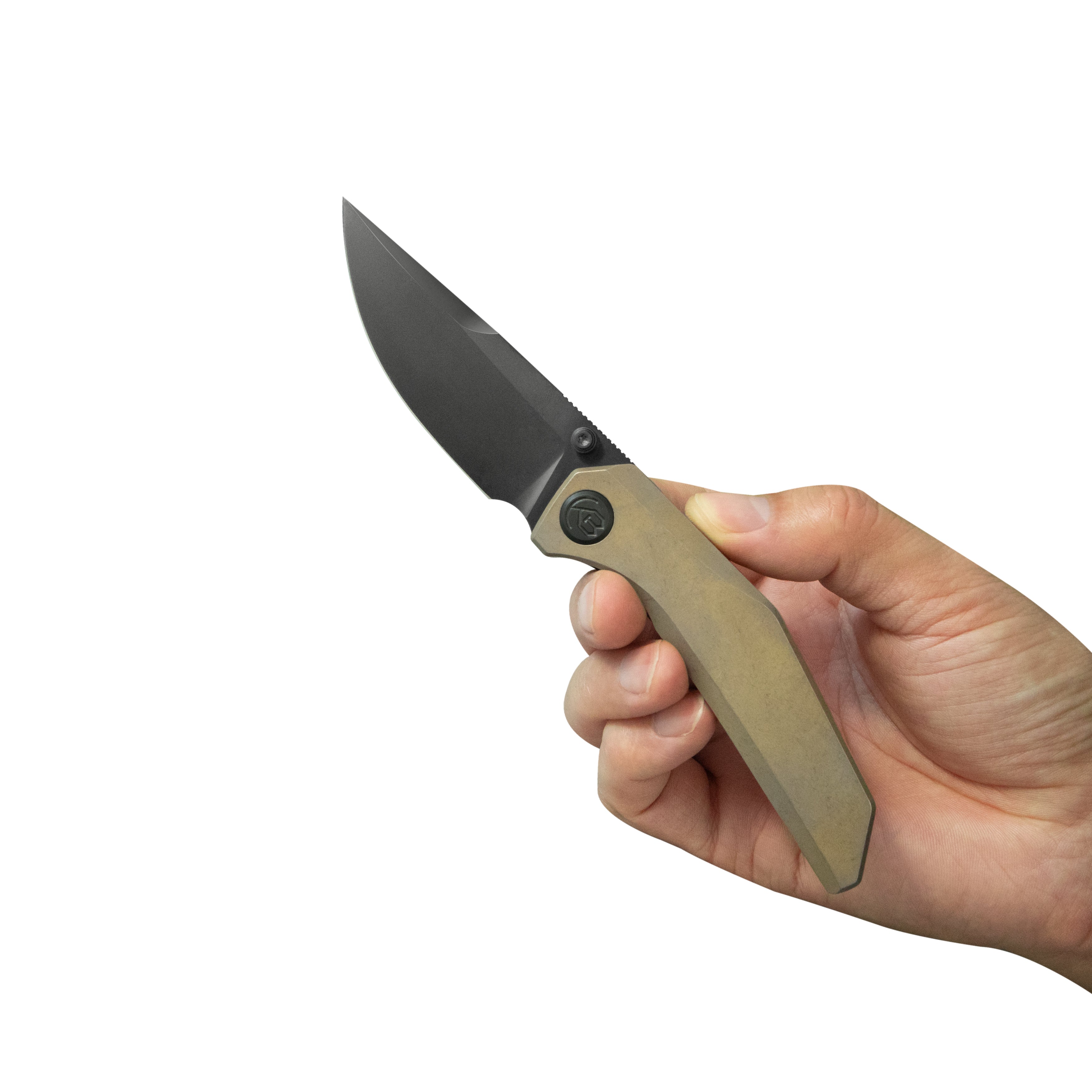 KB Eclipse Folding Knife Bronze Integral Titanium Handle 3.31'' Regular DLC M390 Blade KB417B