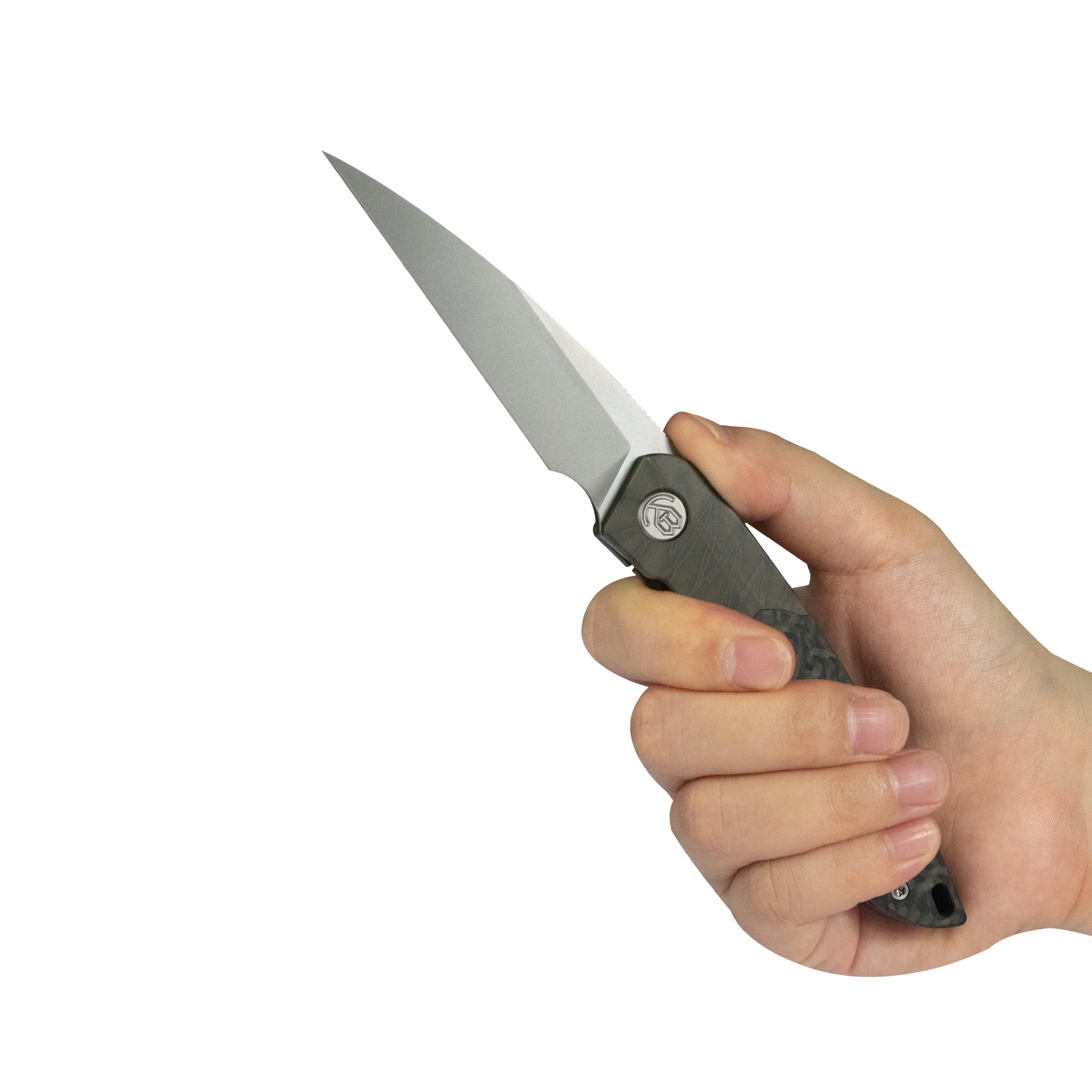 KB Spike Folding Knife Flame Ano Titanium with Twill CF inlay 3.11'' Beadblast M390 Blade KB406B