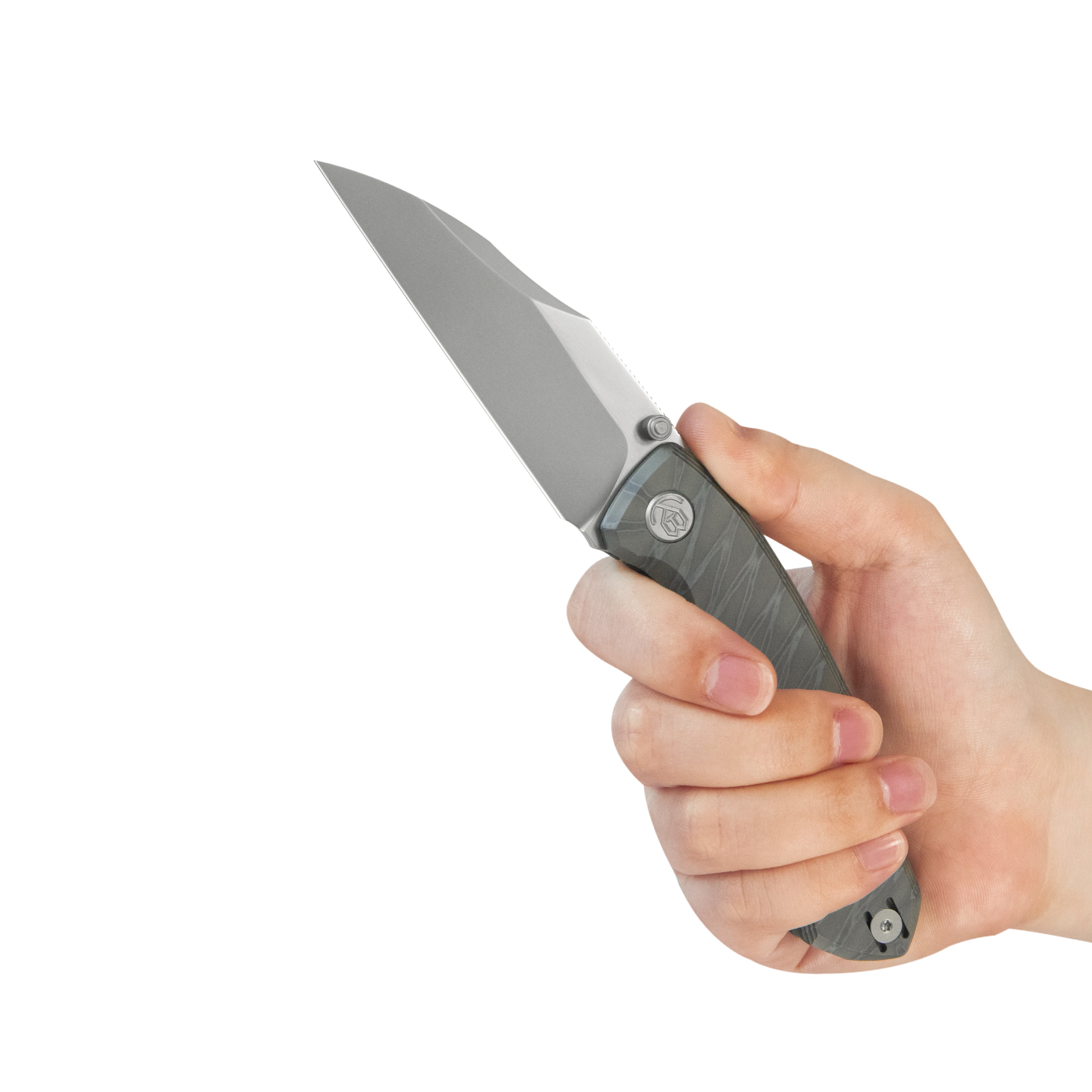 KB Mantra Folding Knife Flame Ano Titanium Handle 3.27'' Silver Bead Blasting M390 Blade KB459B