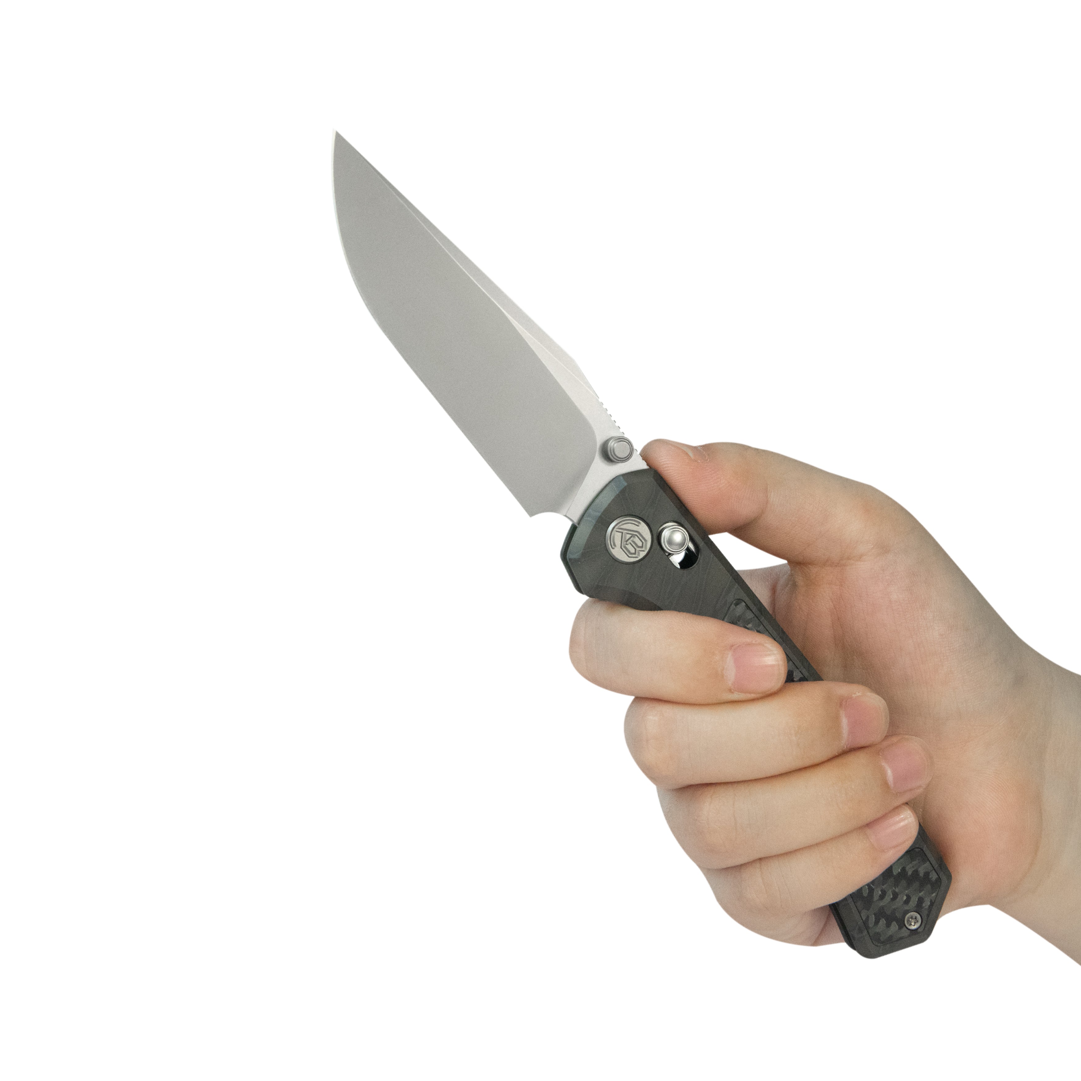 KB Lynx Folding Knife Flame Ano Titanium with Wave CF Inlay Handle 3.54'' Bead Blasting M390 Blade KB427B