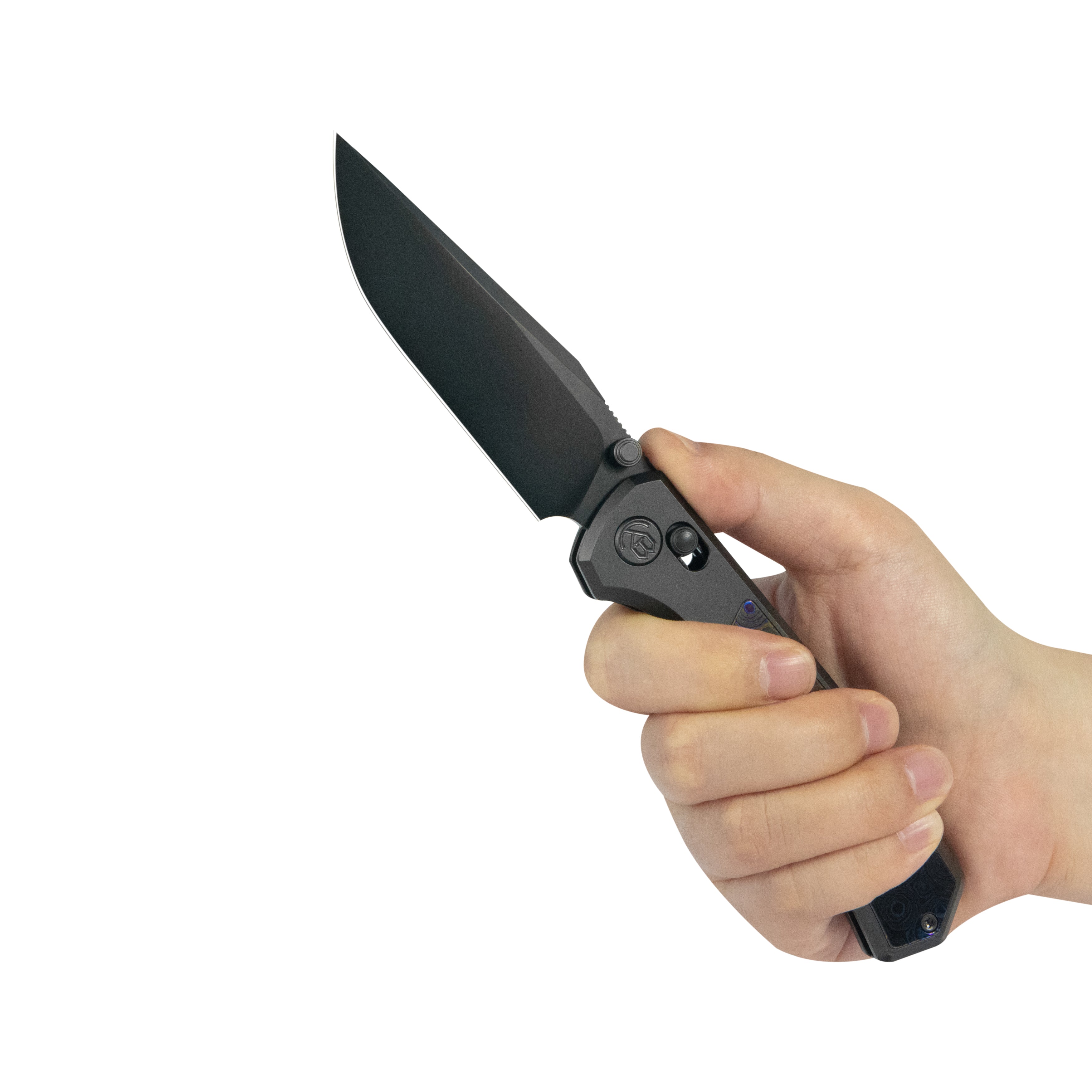 KB Lynx Crossbar Locking Folding Knife DLC Titanium Handle with Zircuti Inlay 3.54'' DLC M390 Blade KB427C