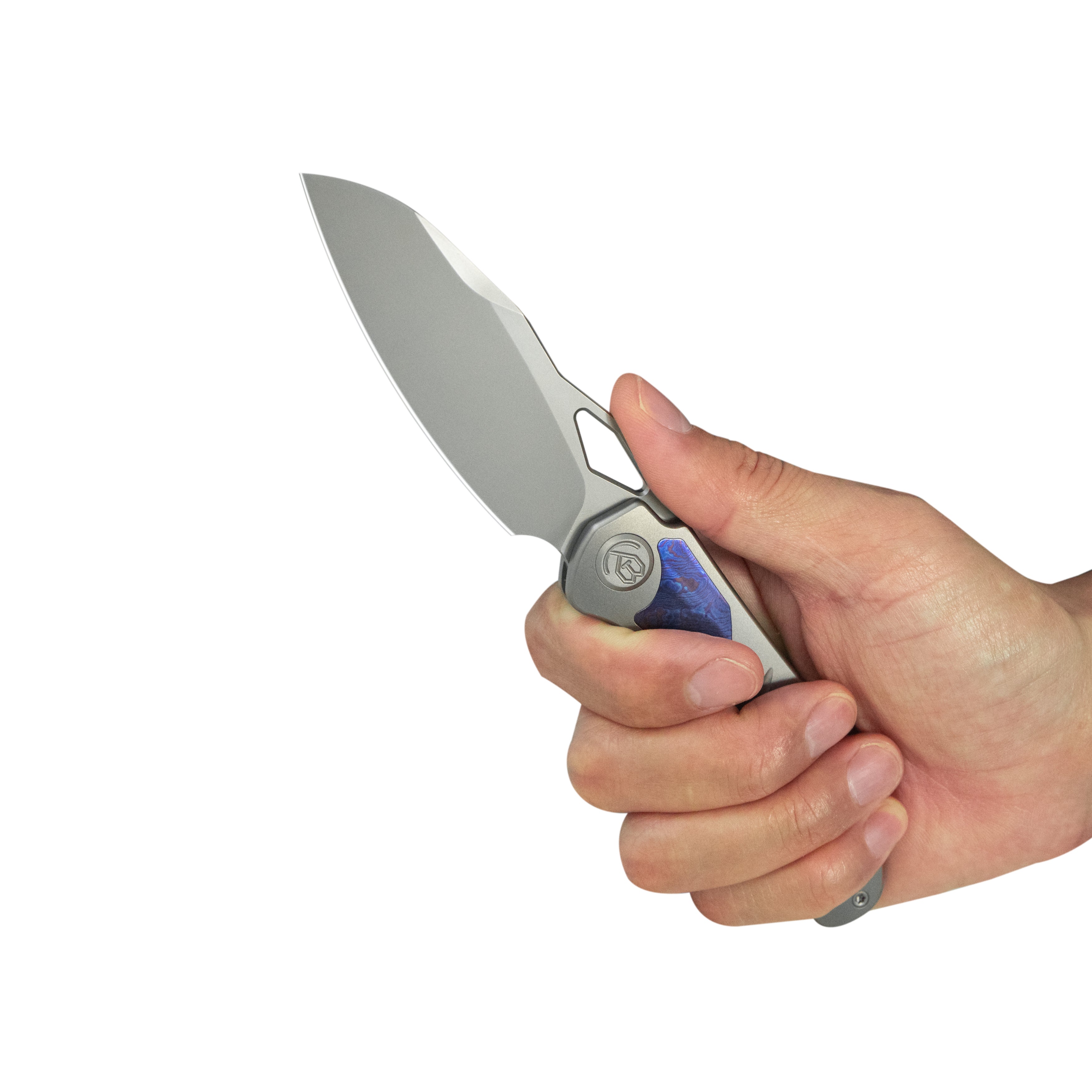 KB Sudden Frame Lock Pocket Folding Knife Sandblast Titanium w/ Timascus Inlays 3.46'' Beadblast 20CV Blade KB385A