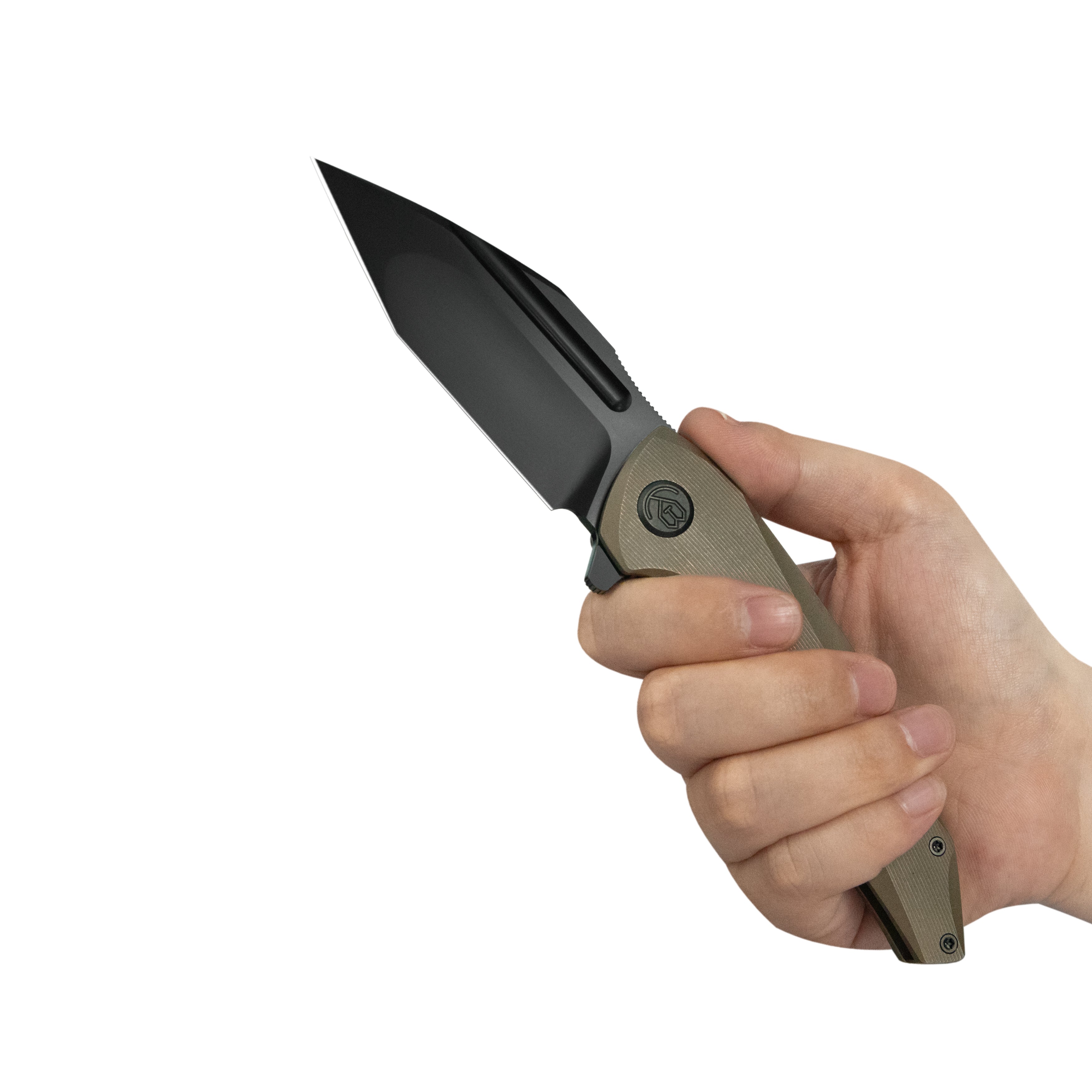 KB Navigator Tactical Folding Knife Flipper Bronze Contoured Ti Micro Milling 3.39" Tanto DLC M390 Blade KB458C
