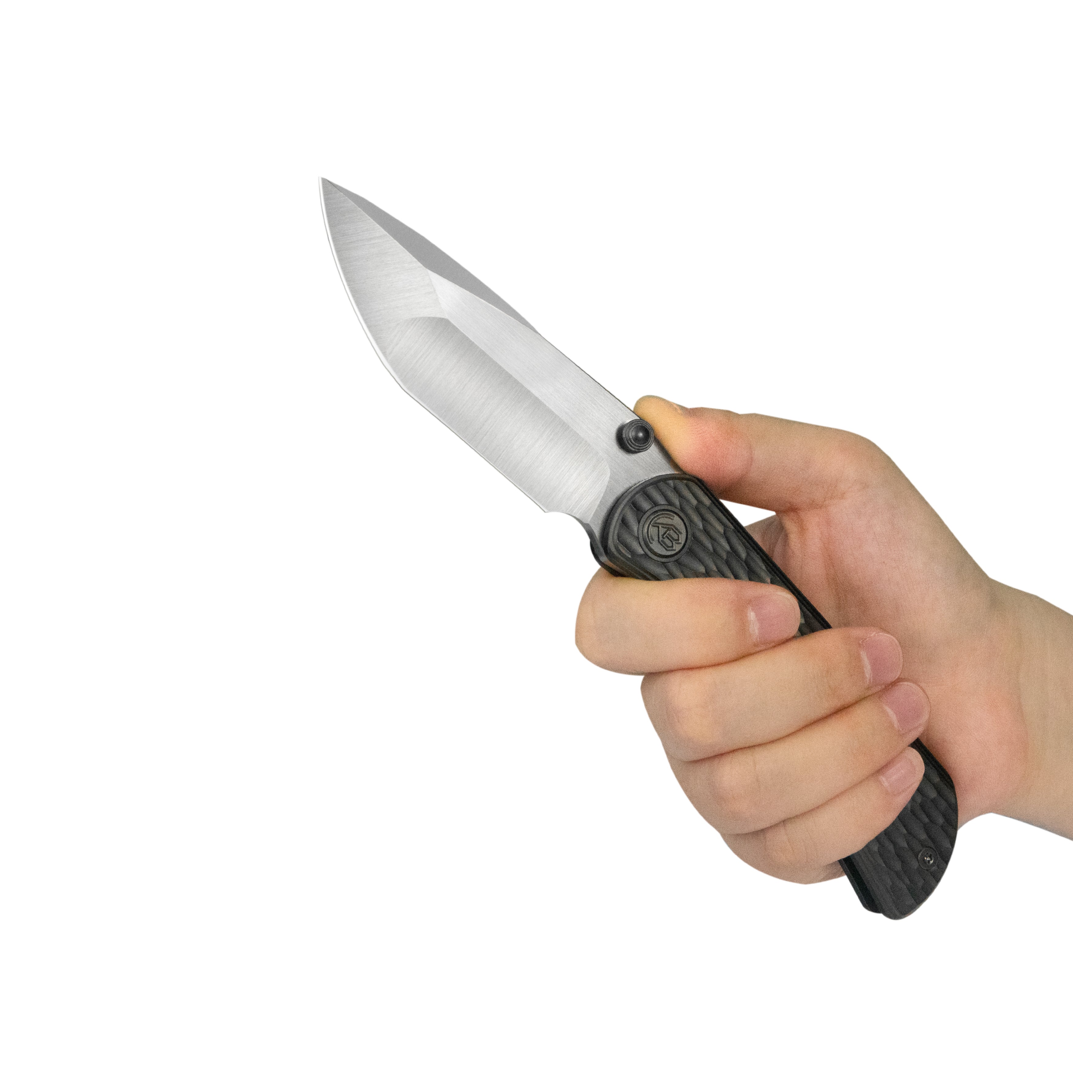 KB Folklore Folding Knife Regular DLC Titanium w/ Jigged Pattern Milling Handle 3.42'' Belt Satin M390 Blade KB444C