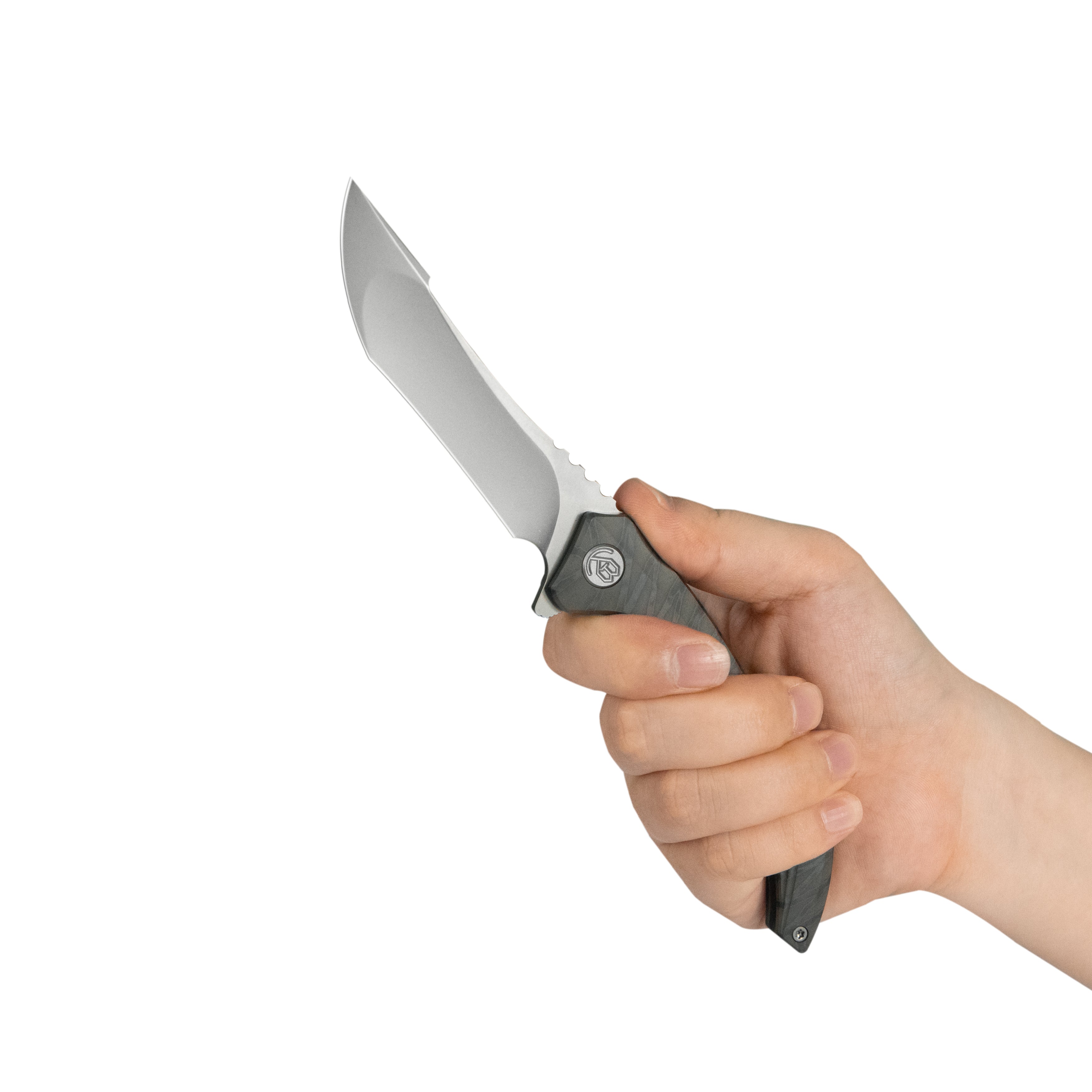 KB Cyrus Folding Knife Flame Ano Titanium Handle 3.46'' Beadblast M390 Blade KB387B