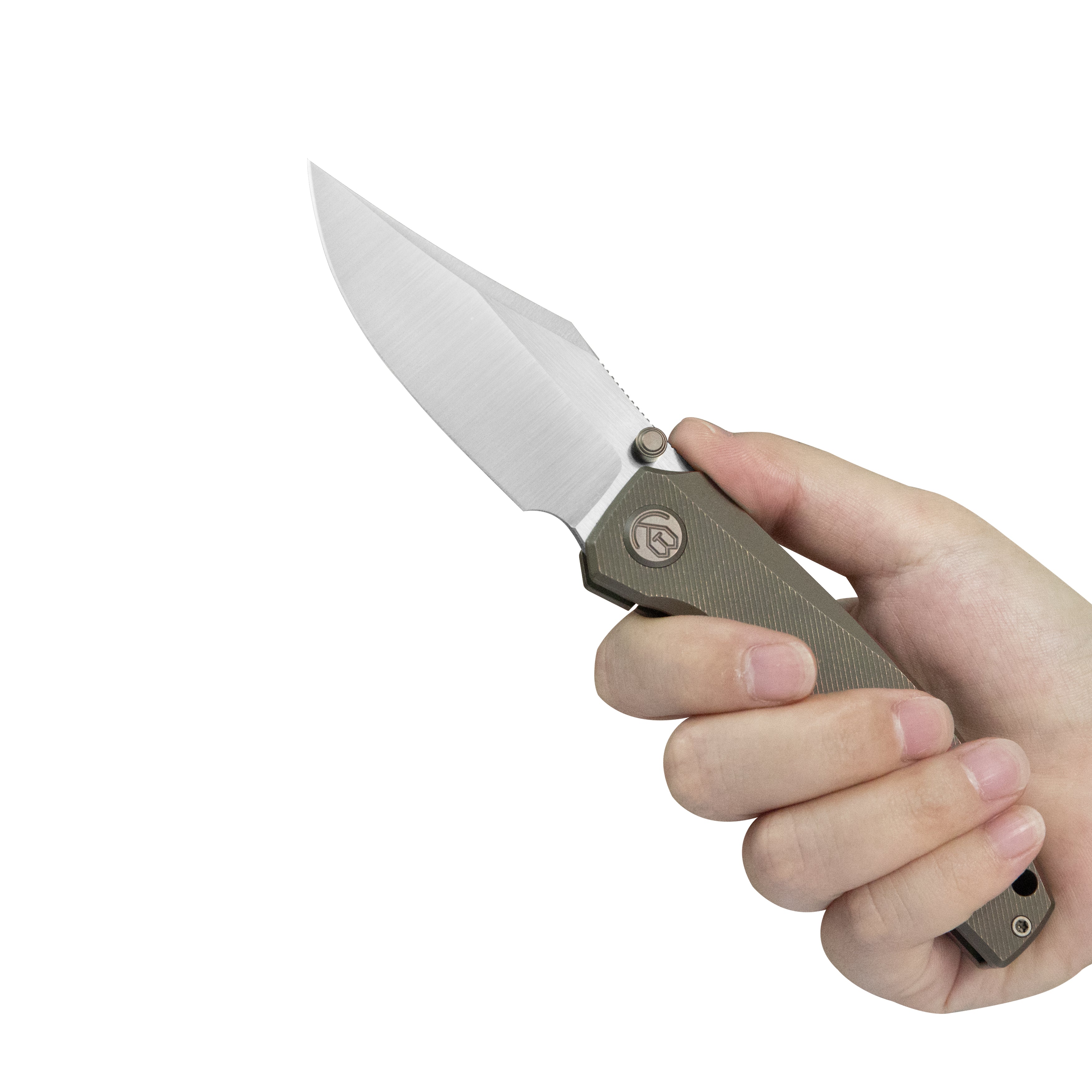 KB Classico Frame Locking Folding Knife Bronze Titanium Handle 3.38" Belt Satin M390 Blade KB478C