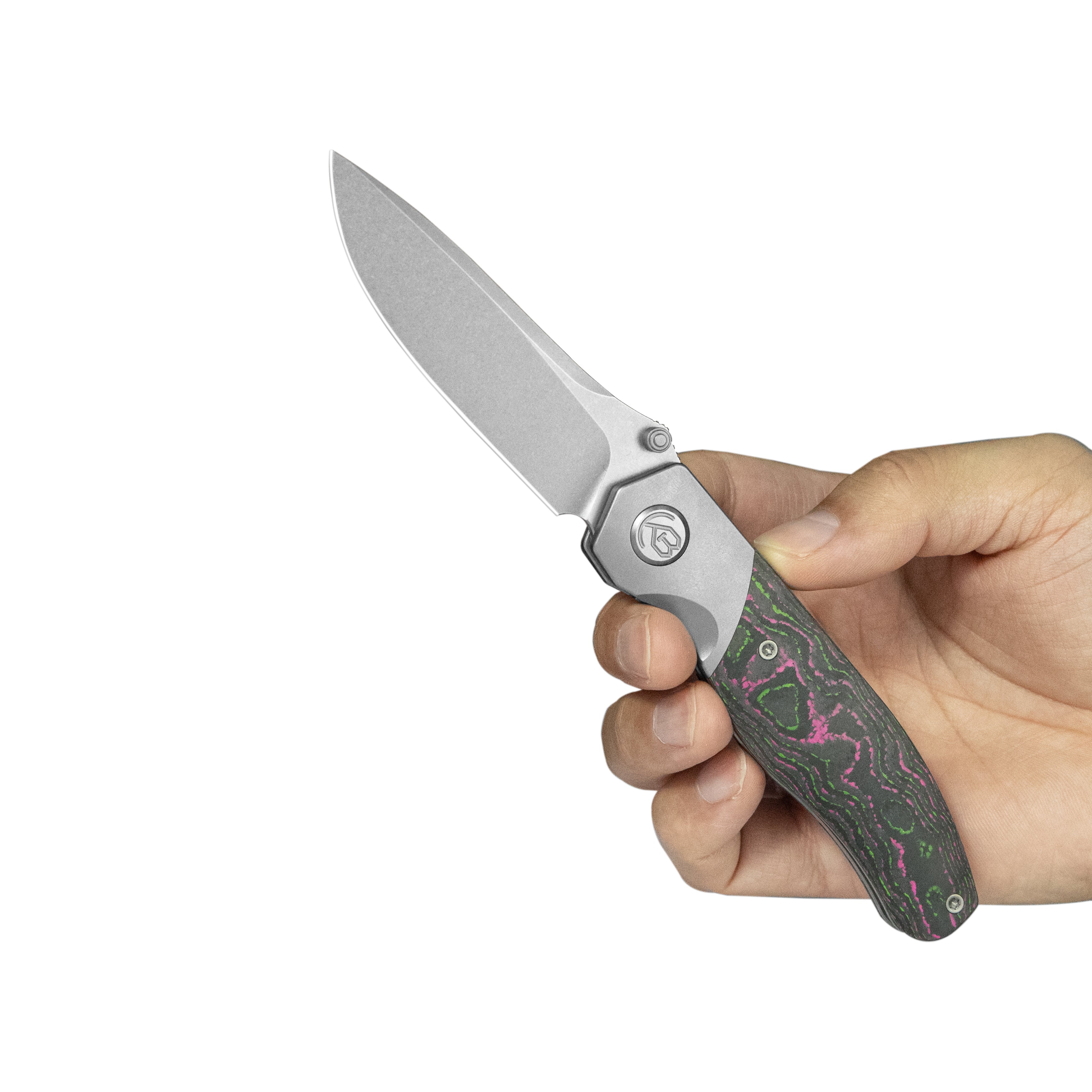KB Velvet Snake Folding Knife Stonewash Titanium Bolster & CF inlay Handle 3.35'' Stonewash M390 Blade KB266A