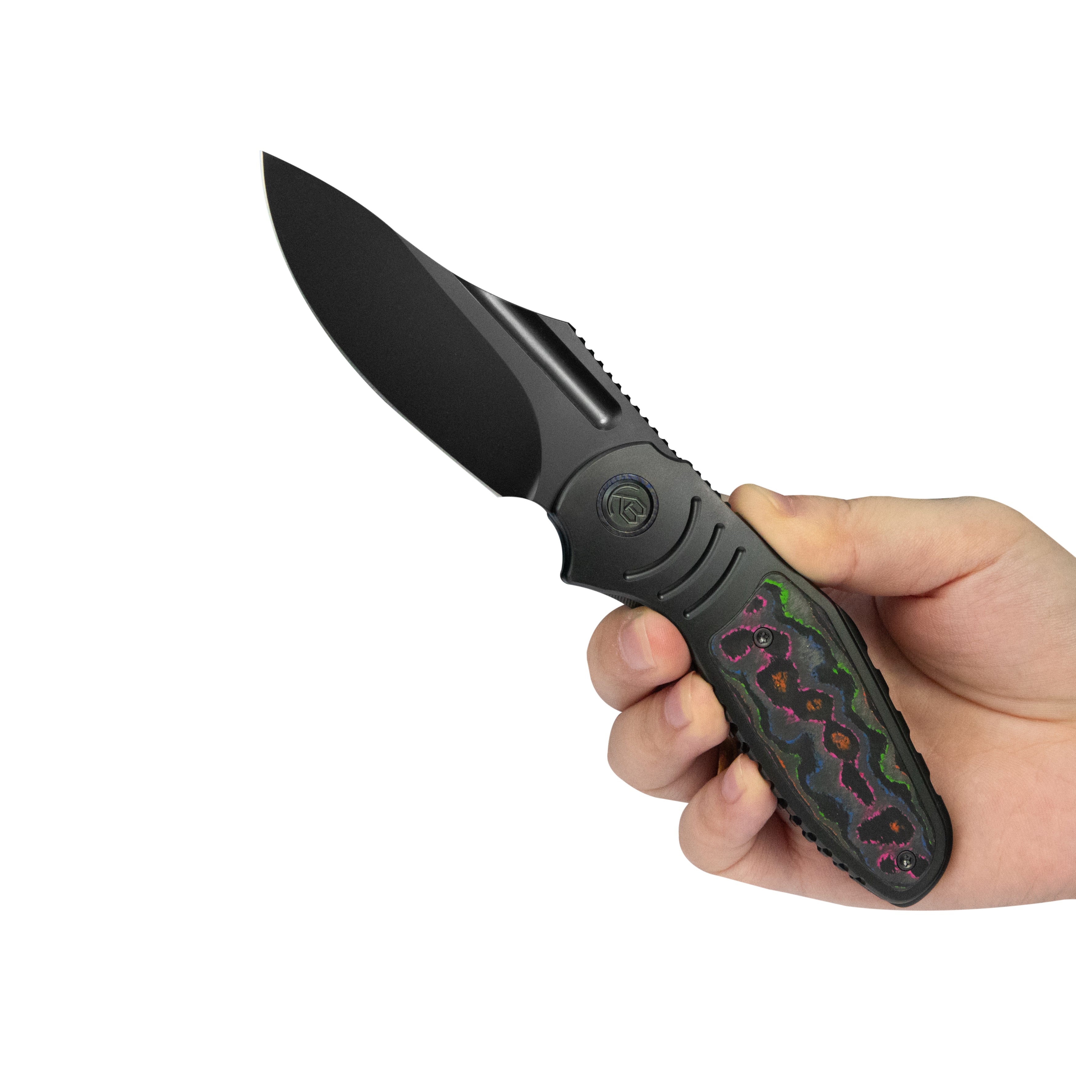 Blue Ridge Knives Exclusives SKU - KB Stroller Folding Knife Regular DLC Titanium with 80's Camo Inlays 3.35" Regluar DLC CPM 20CV Blade KB384E