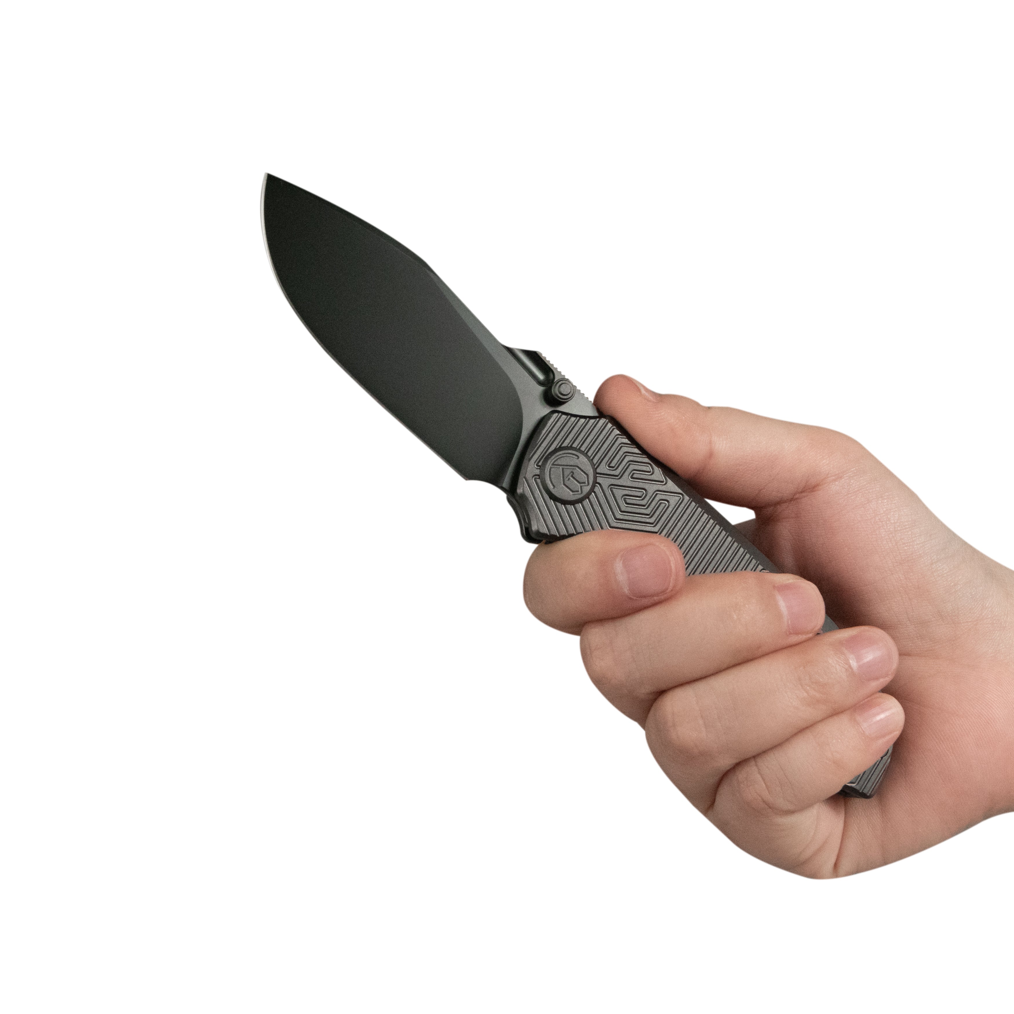 KB Agera Frame Lock Pocket Folding Knife Regular DLC Titanium w/ Maze Pattern Milling Handle 3.03'' Regular DLC M390 Blade KB437C