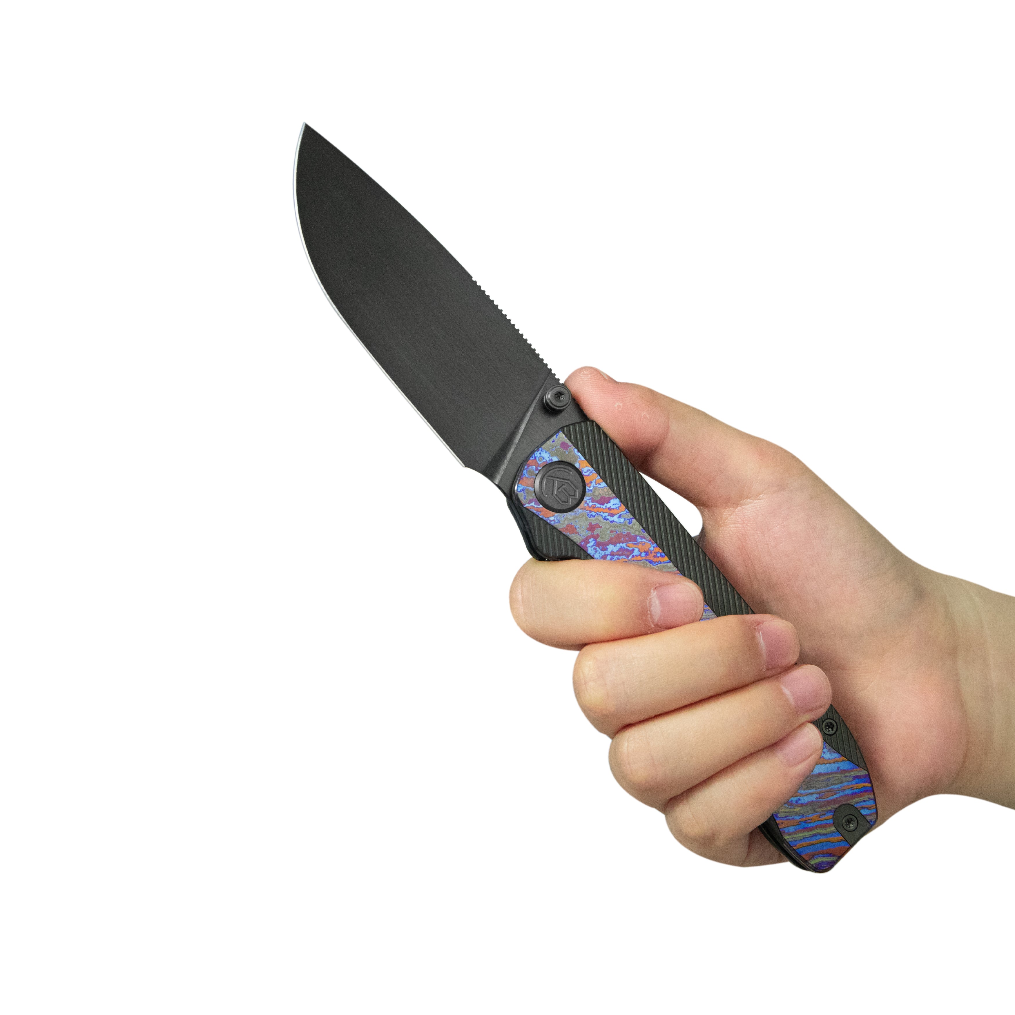 KB Zephyr Folding Pocket Knife DLC Titanium with Zircuti Inlay 4.65" DLC Rubbed Satin M390 KB431C