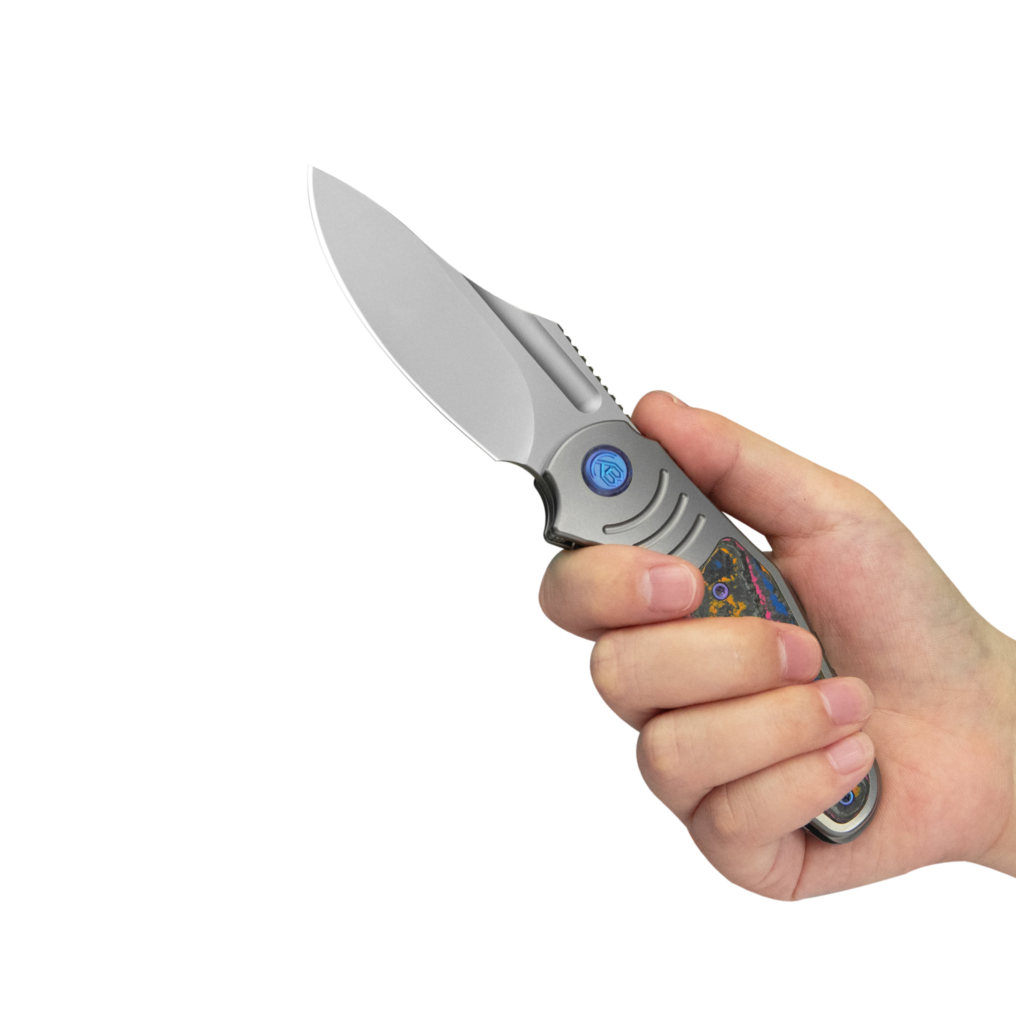 KB Stroller Folding Knife Gray Titanium/CF Inlays Handle 3.35” Stonewash CPM 20CV Blade KB384A