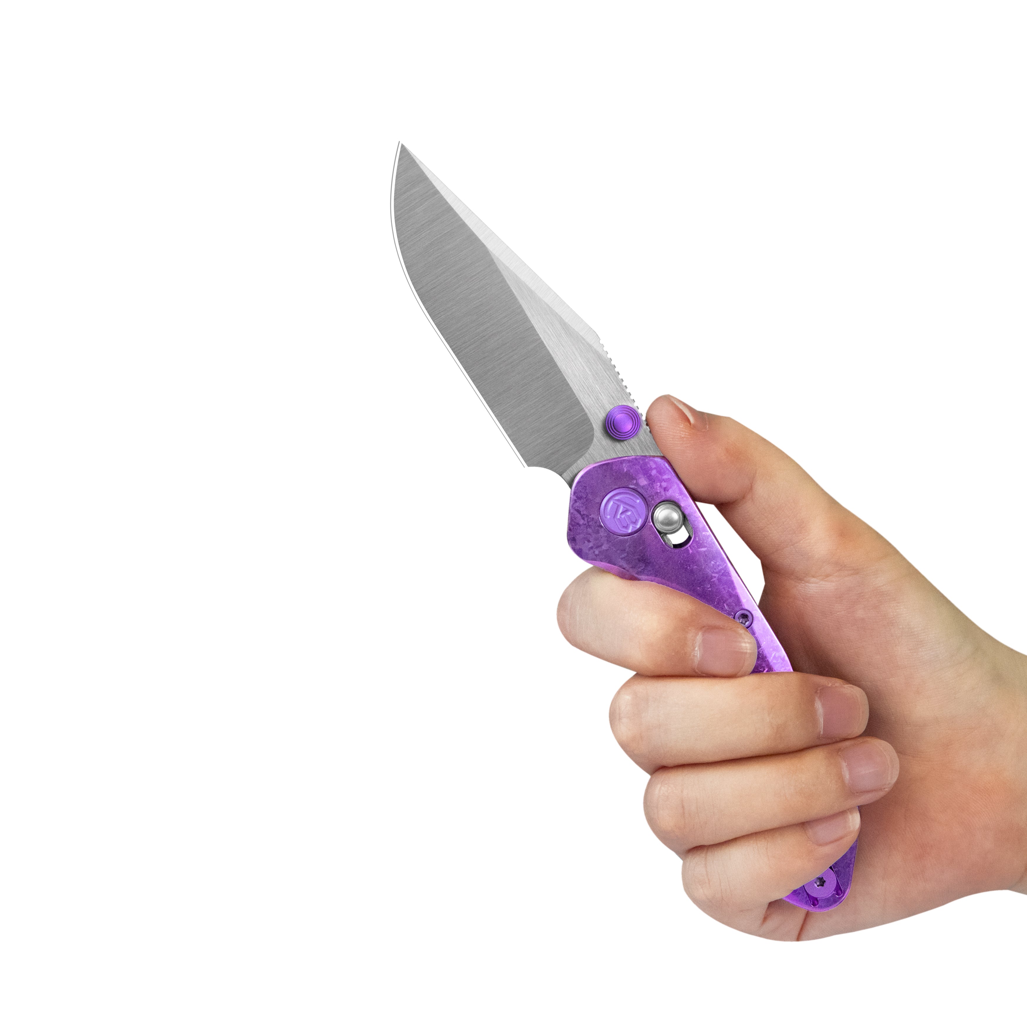 KB Coronado Folding Knife Purple Ano Crystallized Titanium Handle 3.46" Belt Satin Vanax Blade KB466D
