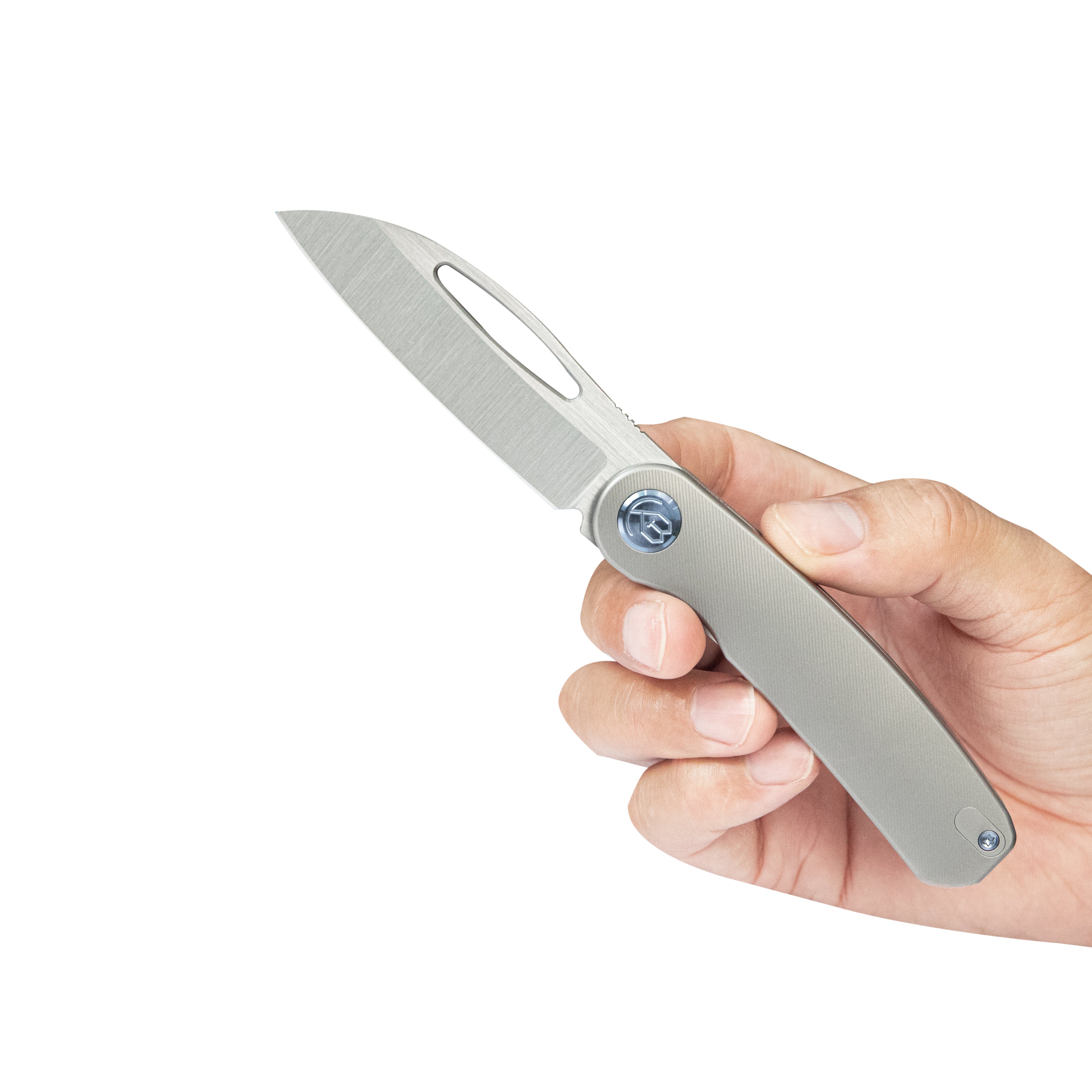 KB Decimal Folding Knife Gray Titanium Handle 3.15" Belt Satin M390 Blade KB354A