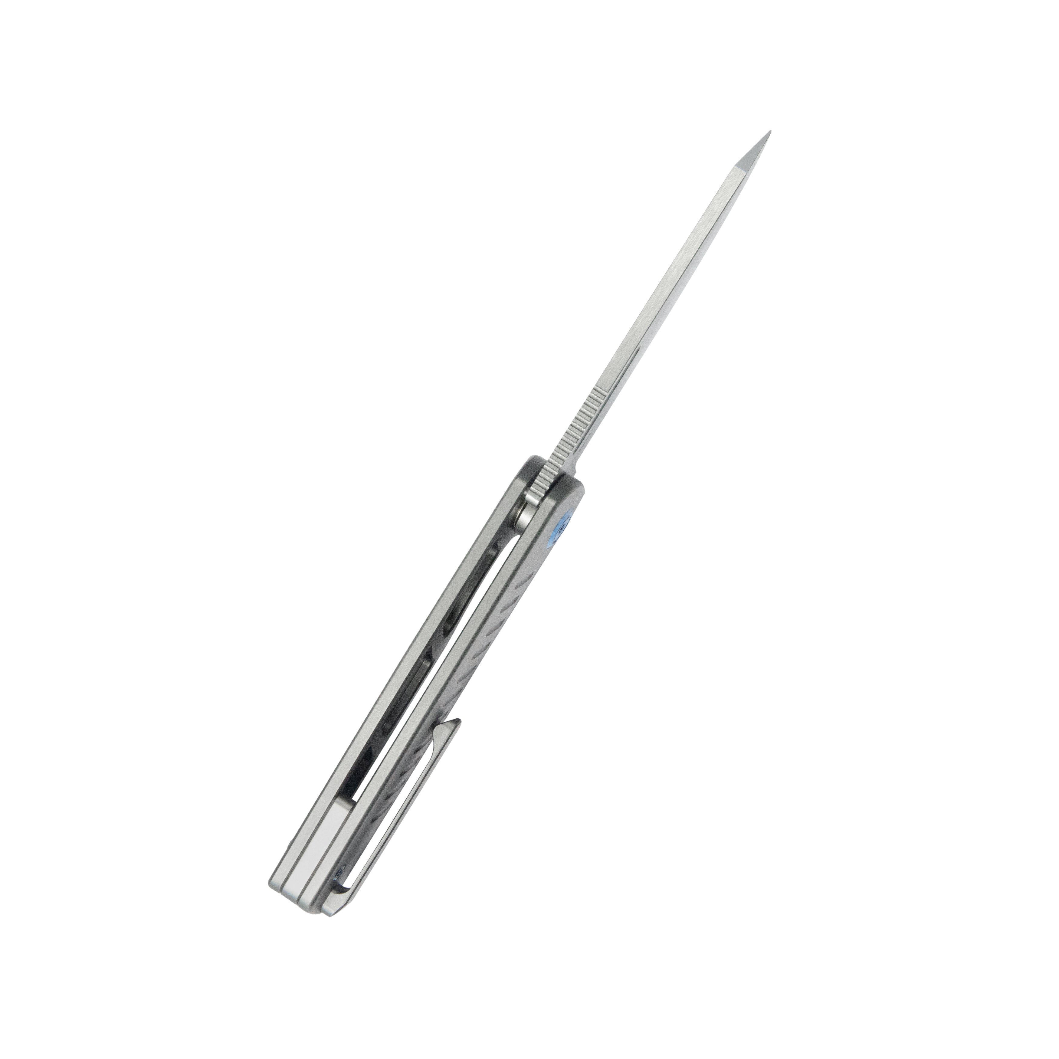 KB Steelhead Folding Knife Gray Titanium Handle 3.15" Belt Satin M390 Blade KB315A