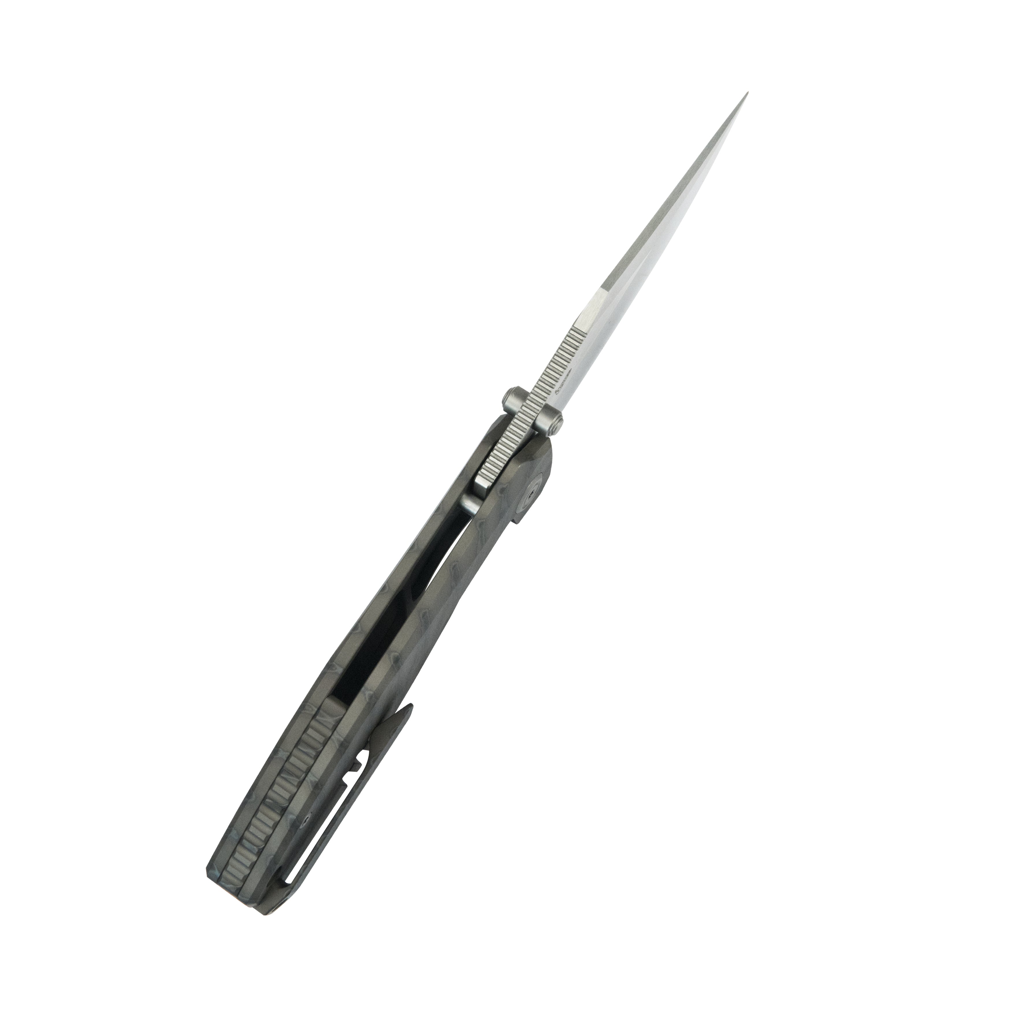 KB Classico Frame Locking Folding Knife Flamed Titanium Handle 3.38" Belt Satin M390 Blade KB478B