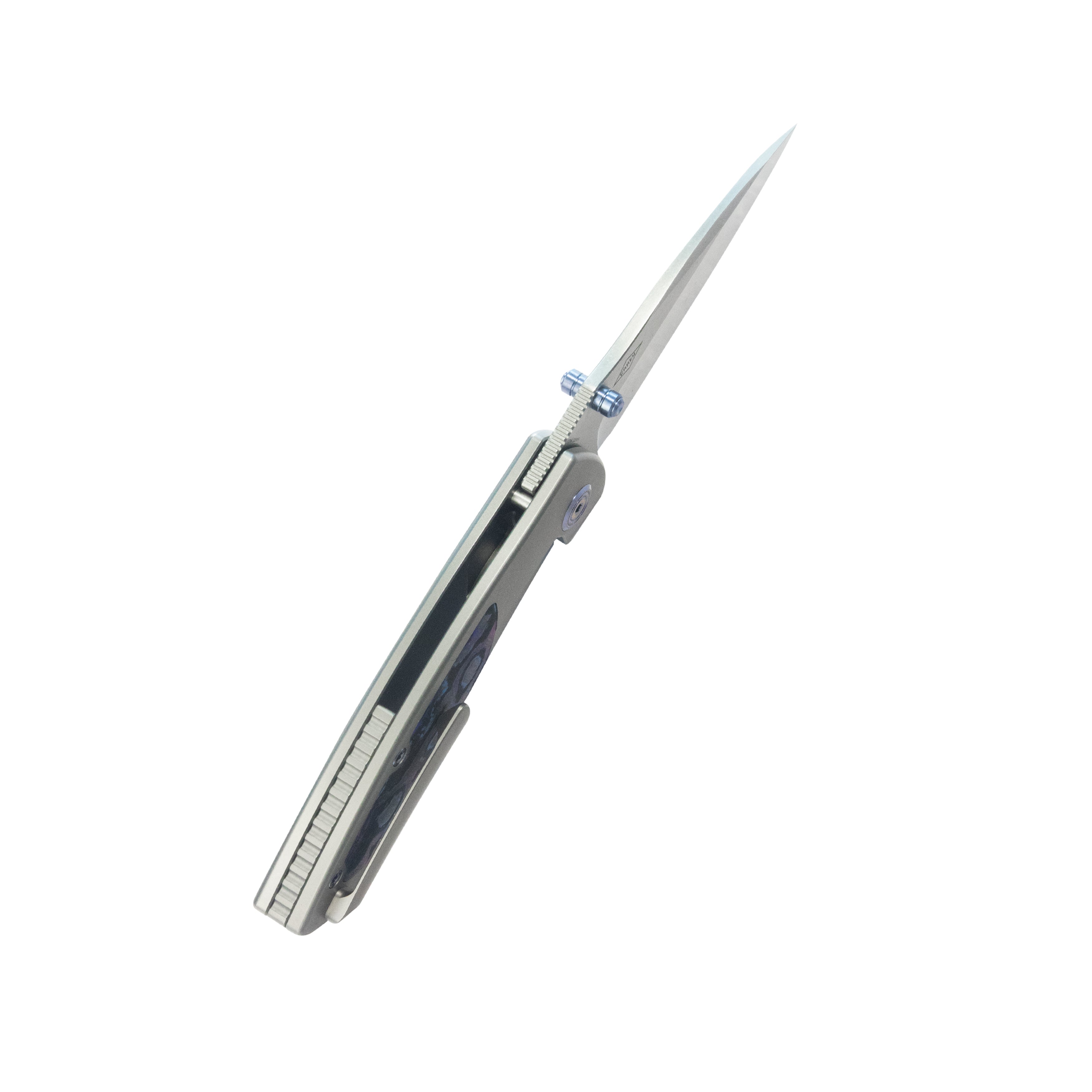 KB Vertigo Folding Knife Gray Titanium/CF Inlays Handle 3.11" Stonewash S35VN Blade KB258C