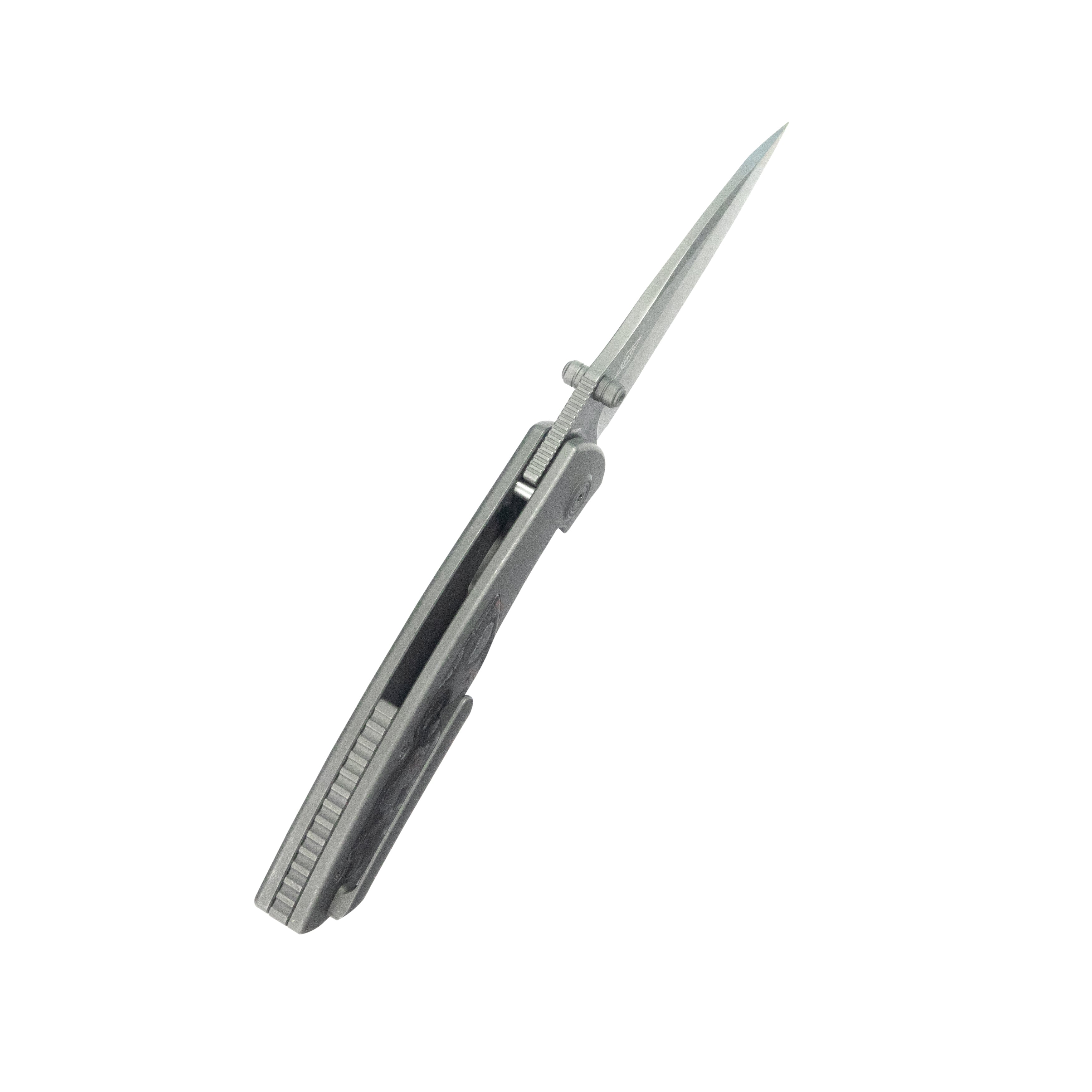 KB Vertigo Folding Knife Darkwash Titanium/CF Inlays Handle 3.11" Stonewash S35VN Blade KB258A