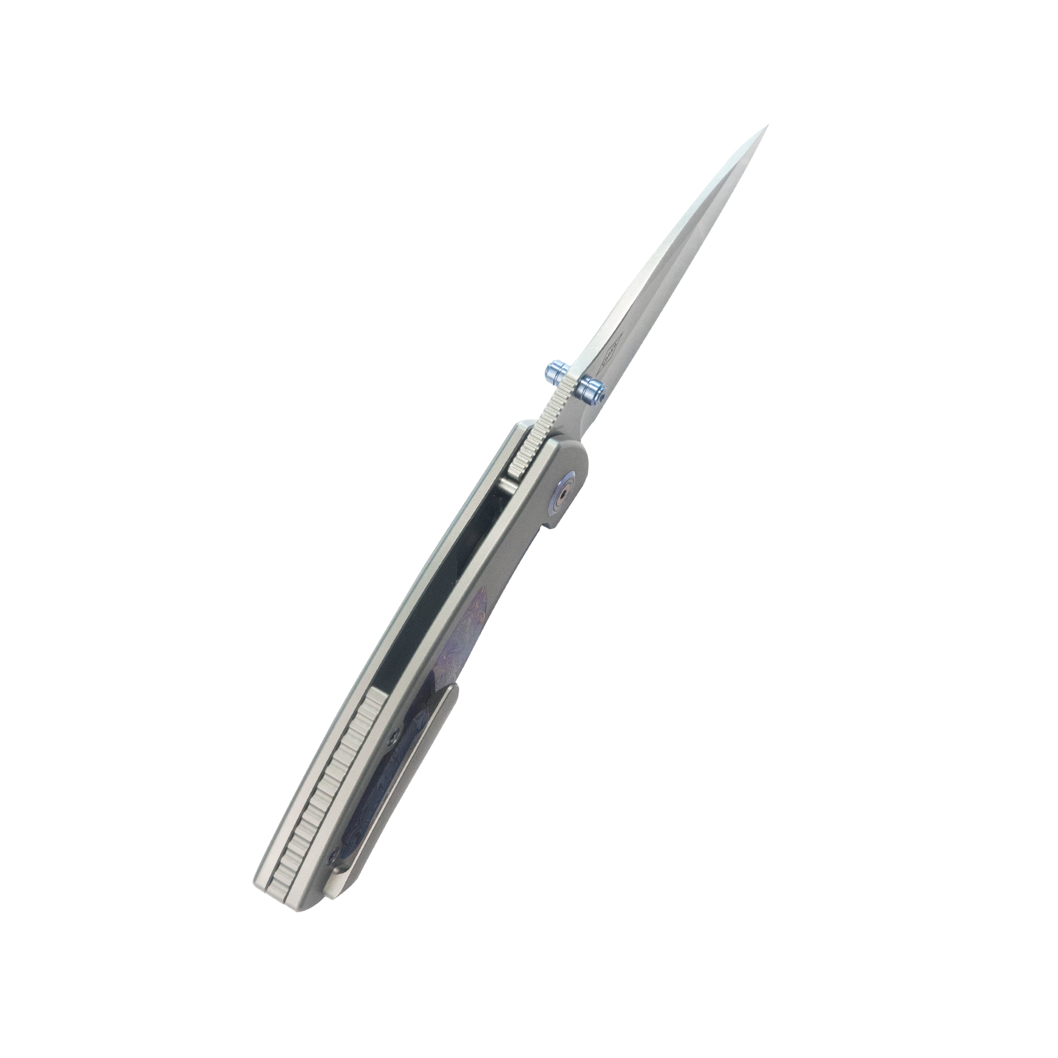 KB Vertigo Folding Knife Gray Ti w/Timascus Inlays Handle 3.11" Stonewash S35VN Blade KB258D