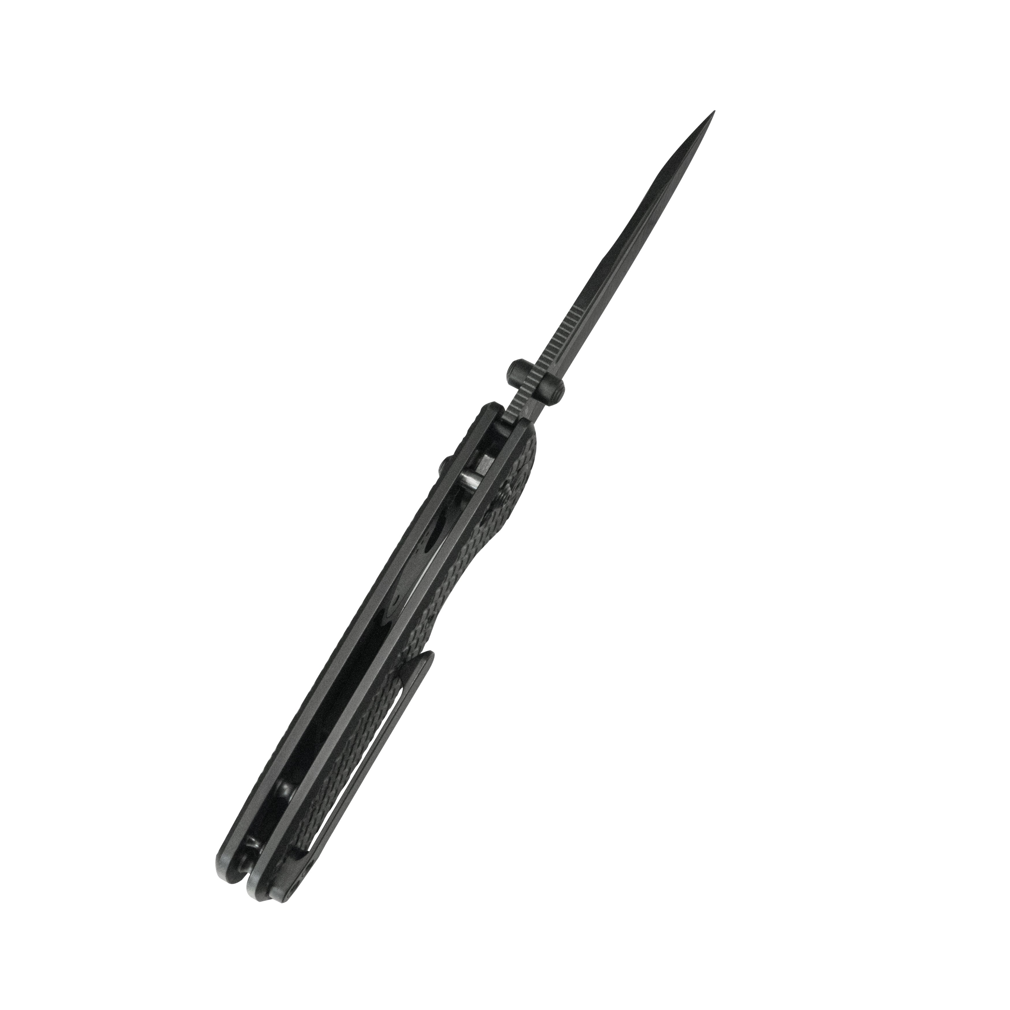 KB Bluff Folding Knife Regular DLC Ti w/ Fish Scales Milling Handle 3.19" Belt Satin DLC S35VN Blade KB383E