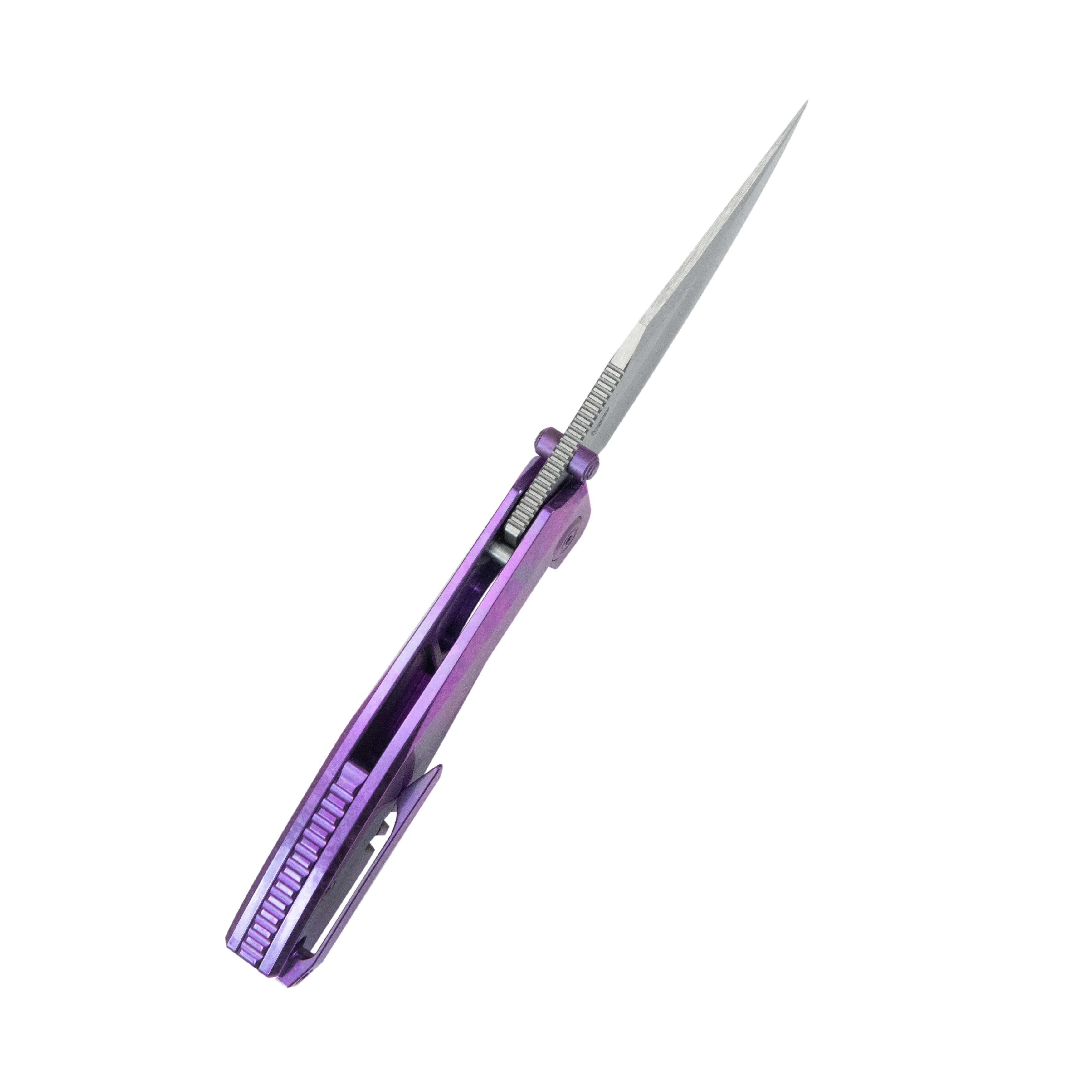 KB Classico Frame Locking Folding Knife Purple Crystallized Titanium Handle 3.38" Belt Satin M390 Blade KB478D