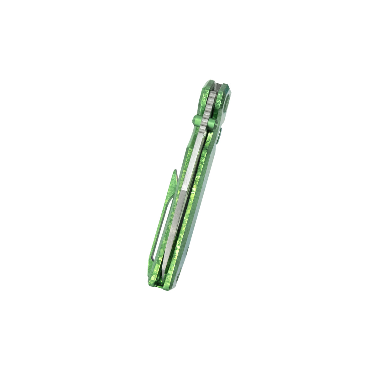 KB Venom Top Liner Lock Pocket Folding Knife Green Ano Crystal Ti 3.46" Belt Satin CPM S90V Blade KB435F
