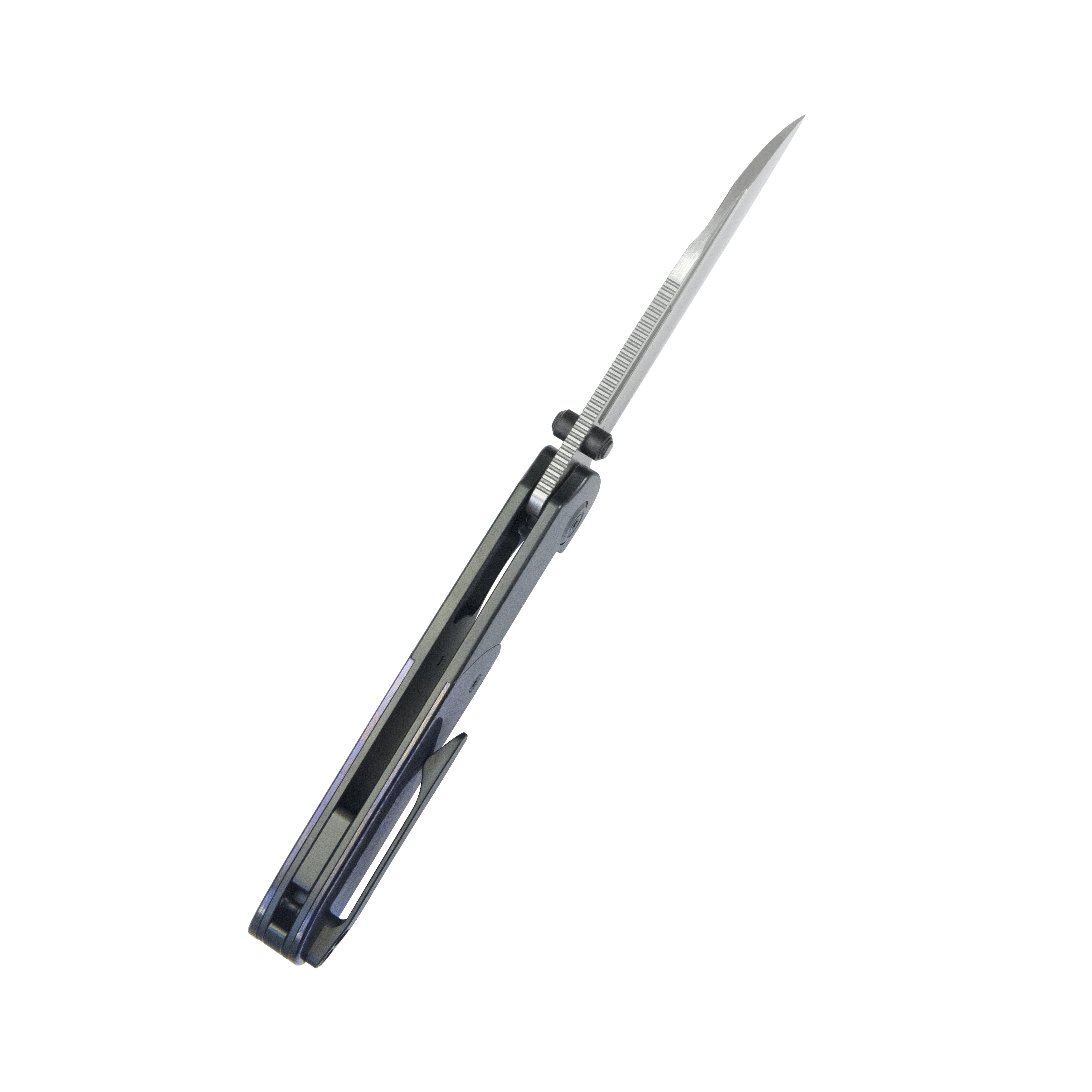 KB Icicle Pocket Folding Knife Frame Lock DLC Titanium with Zircuti Inlays 3.50" Belt Satin M390 Blade KB432C