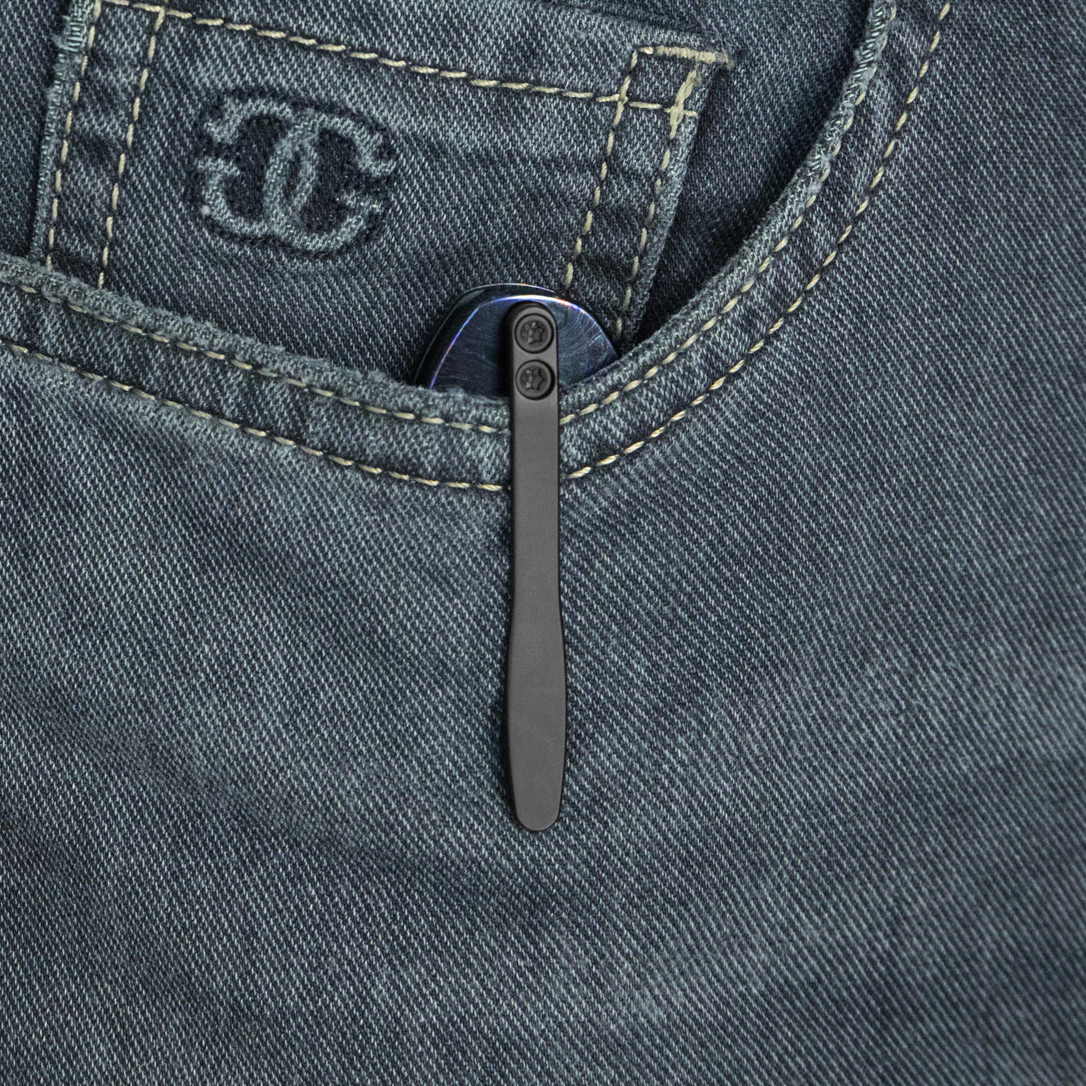 KB Icicle Pocket Folding Knife Frame Lock DLC Titanium with Zircuti Inlays 3.50" Belt Satin M390 Blade KB432C