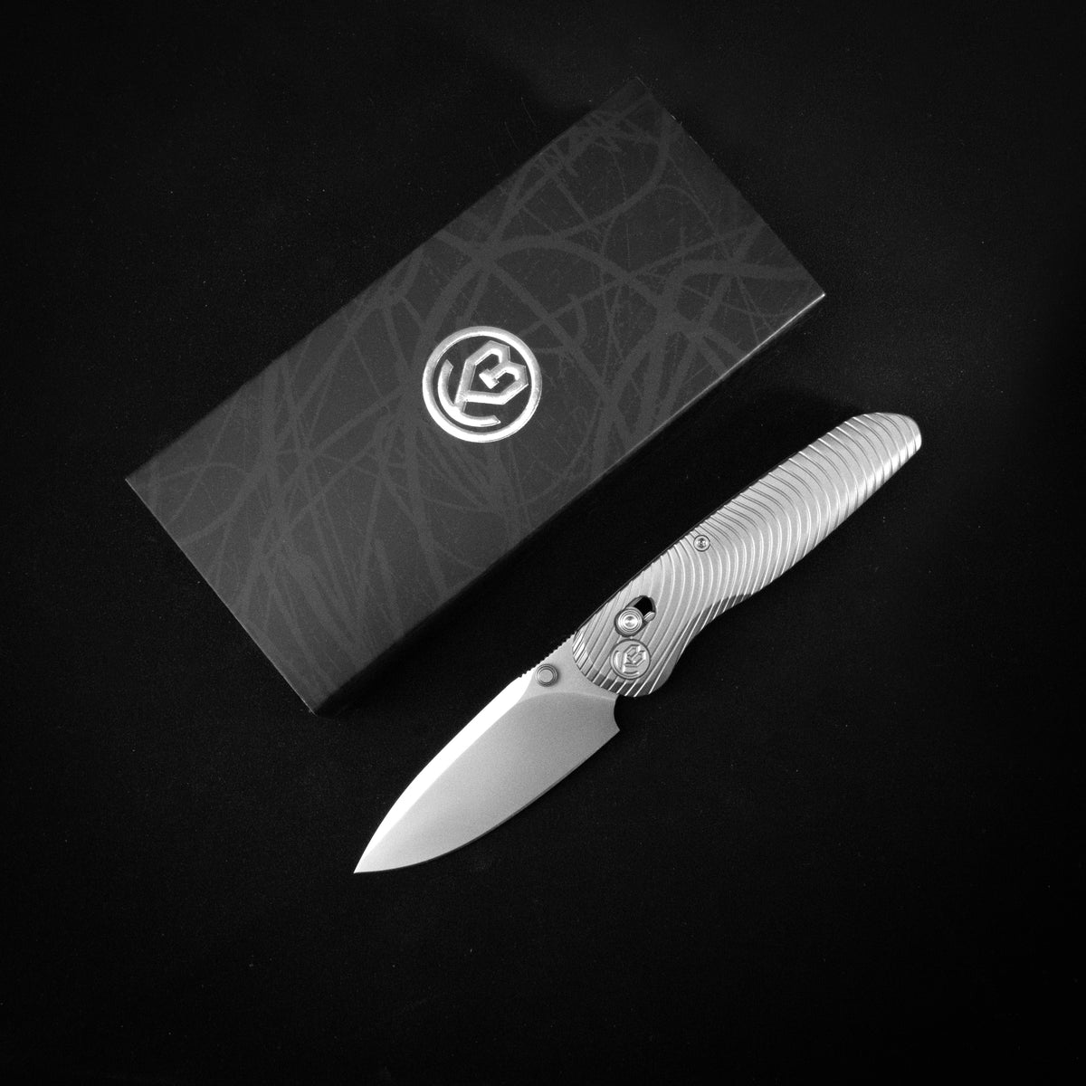 KB Small Pioneer Folding Knife Sandblasting Titanium Handle 2.99" Silver Bead Blast S90V Blade KB482A
