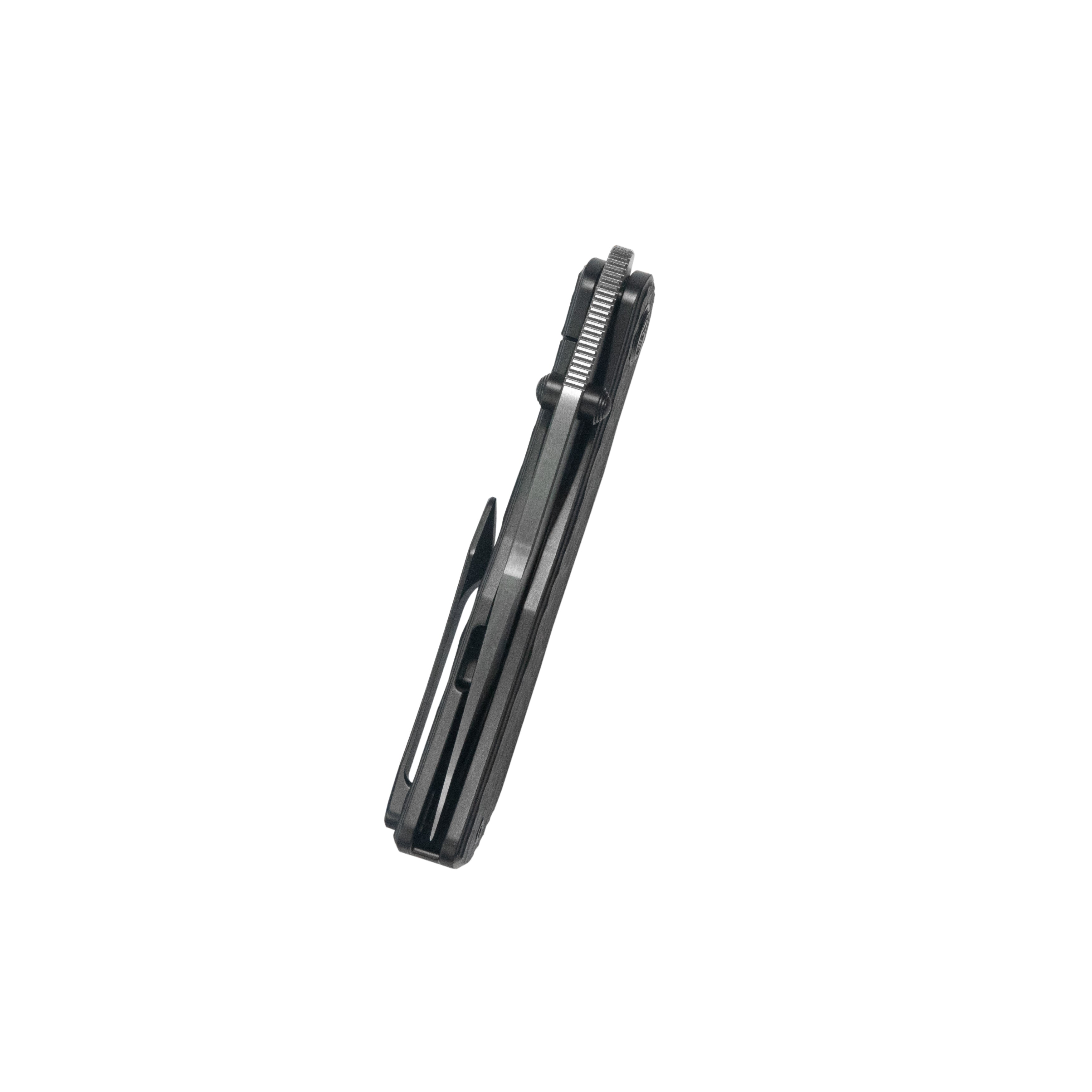 KB Folklore Folding Knife Regular DLC Titanium w/ Jigged Pattern Milling Handle 3.42'' Belt Satin M390 Blade KB444C