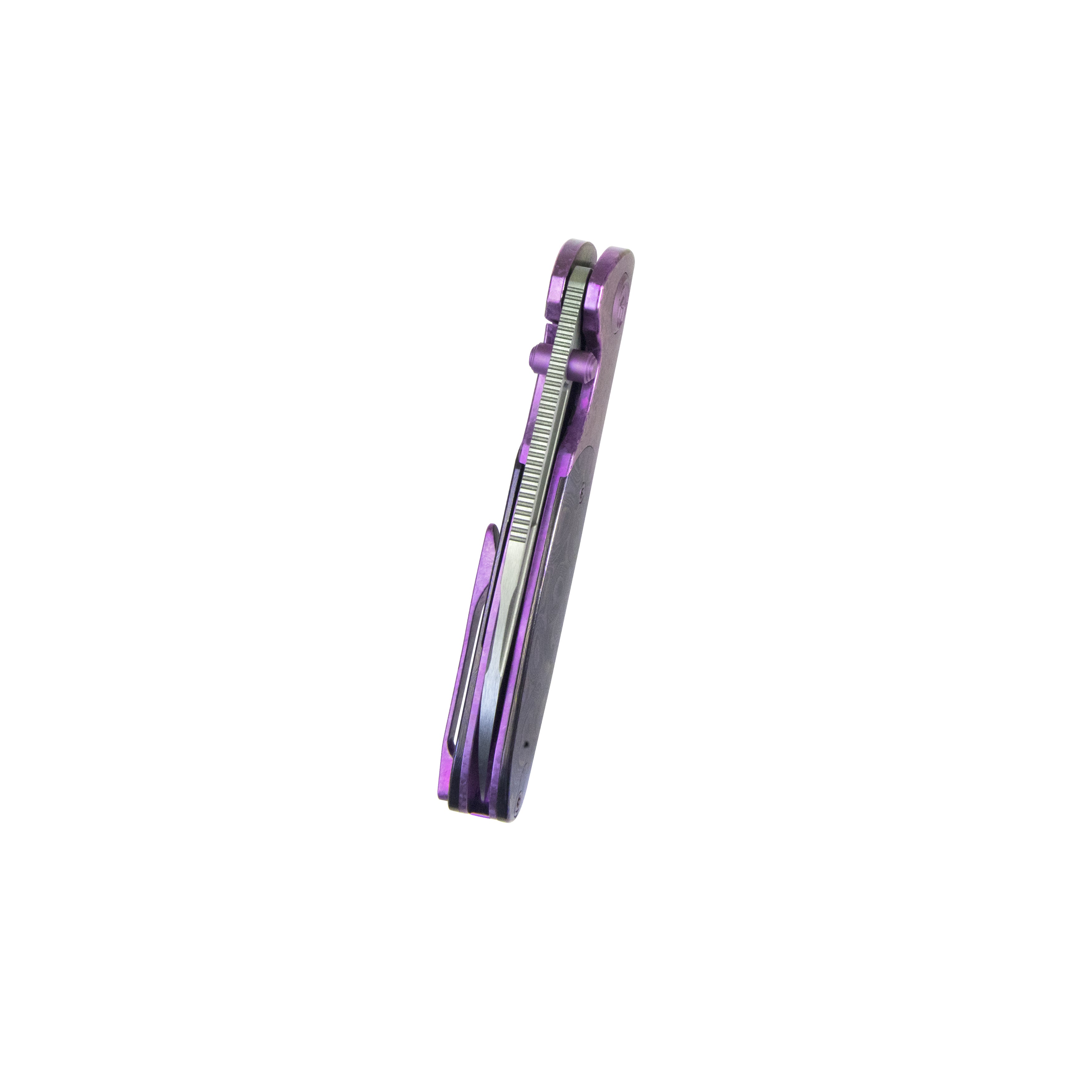 KB Icicle Pocket Folding Knife Frame Lock Purple Crystallized Titanium with Zircuti Inlays 3.50" Belt Satin M390 Blade KB432D