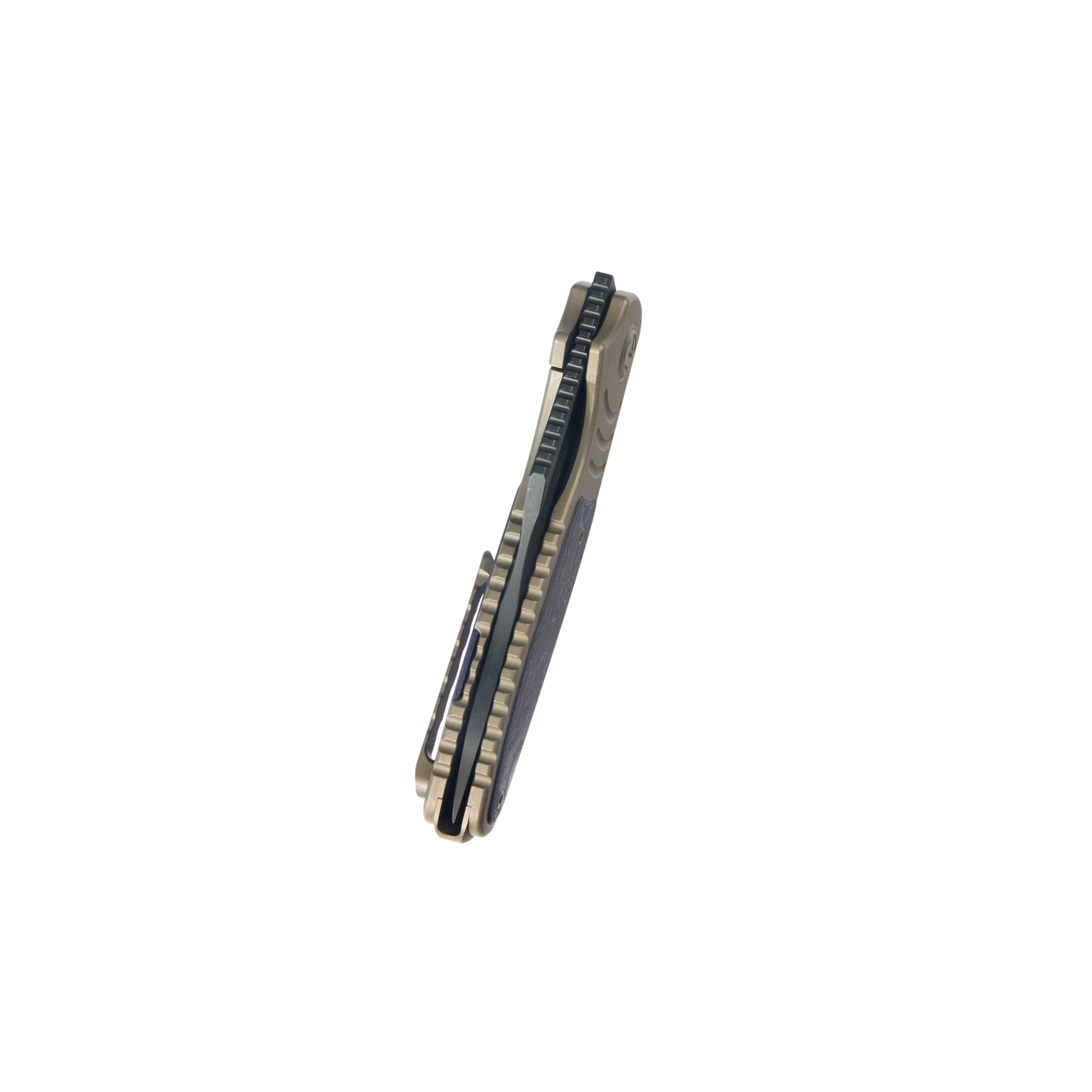 KB Stroller Folding Knife Bronze Titanium/CF Inlays Handle 3.35" Blackwash CPM 20CV Blade KB384C