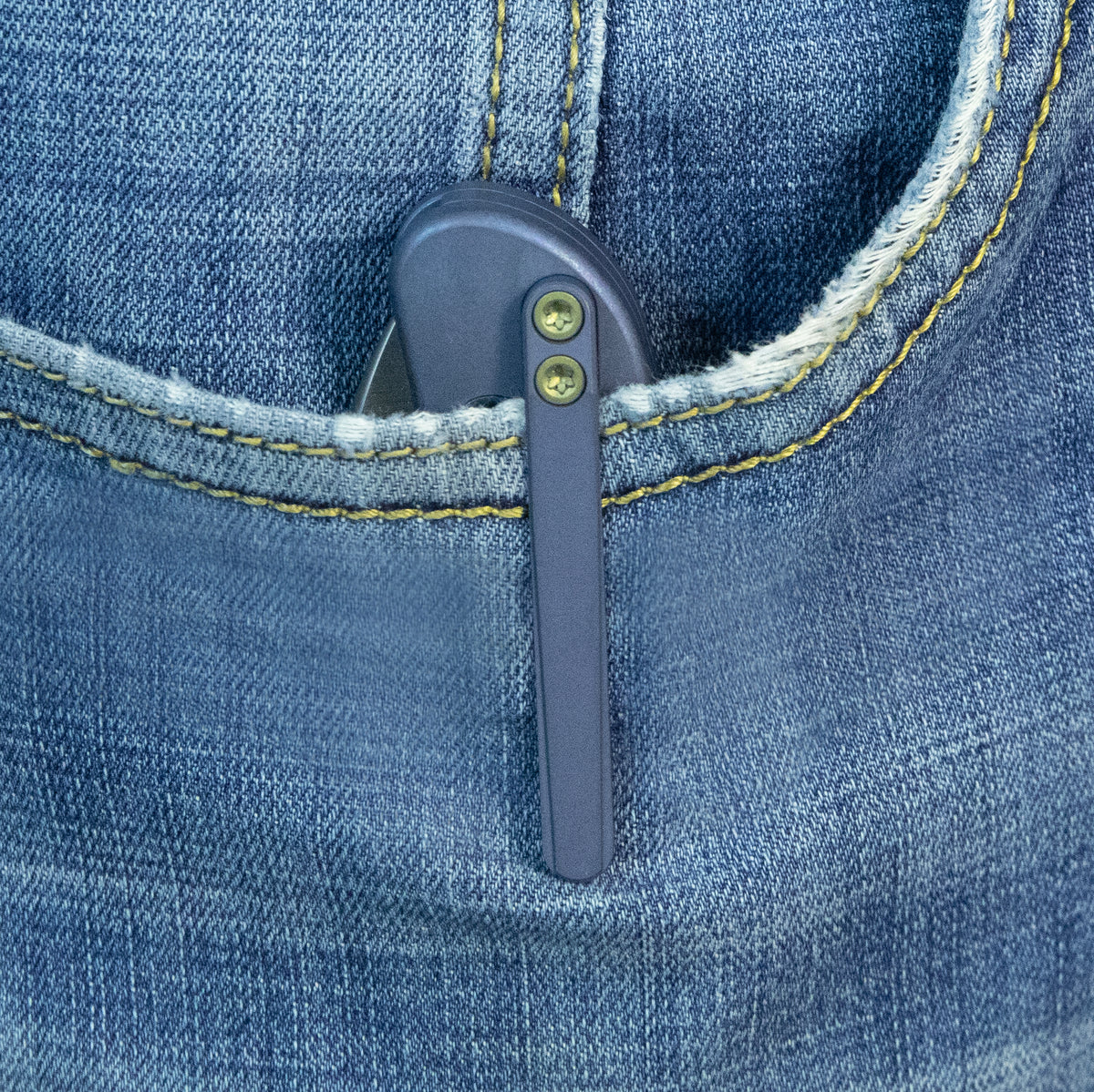 KB Finesse Folding Knife Blue Ano Titanium with Purple Carbon inlay Handle 3.54" Belt Satin Bohler M390 Blade KB399B