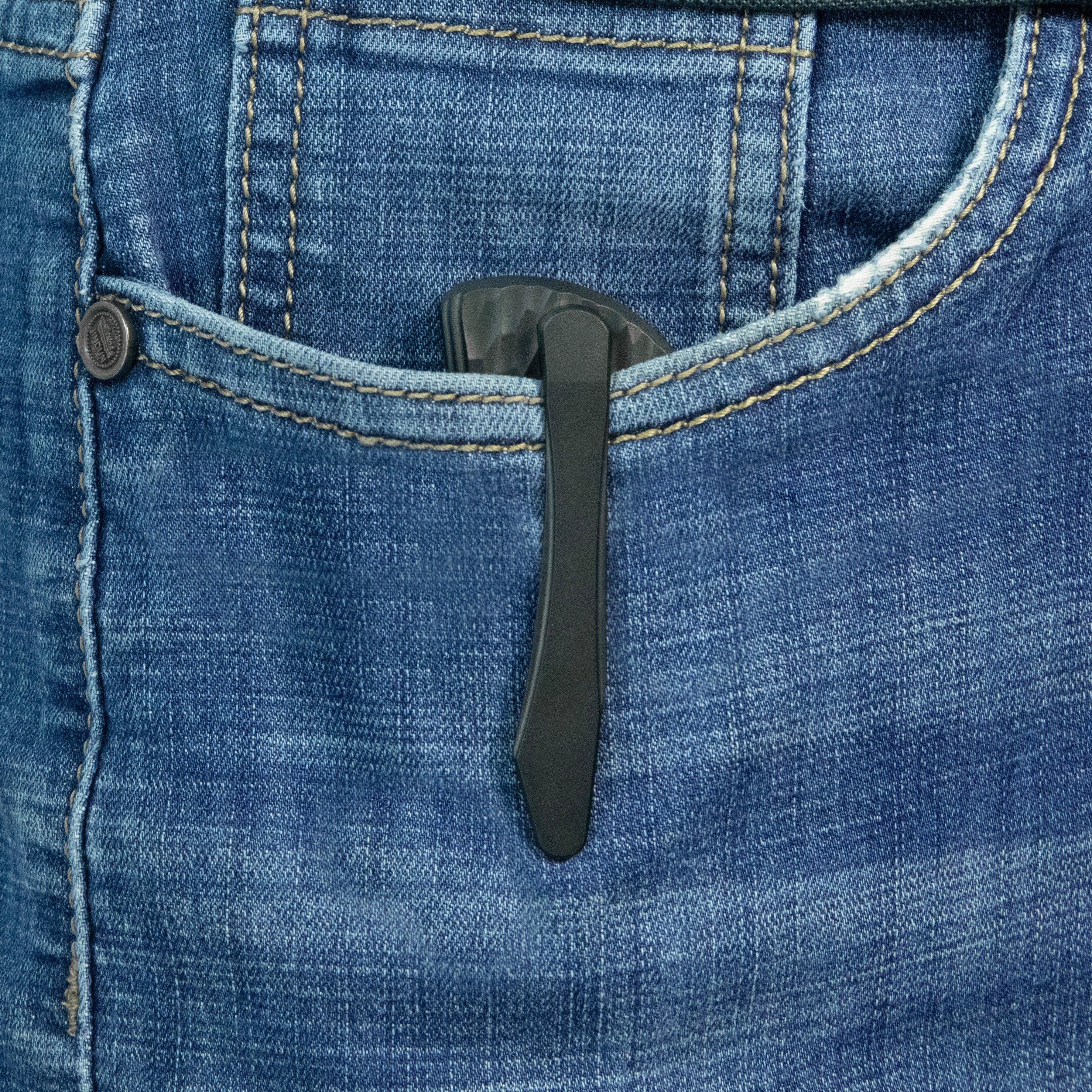 KB Folklore Folding Knife Regular DLC Titanium w/ Jigged Pattern Milling Handle 3.42'' Belt Satin M390 Blade KB444C