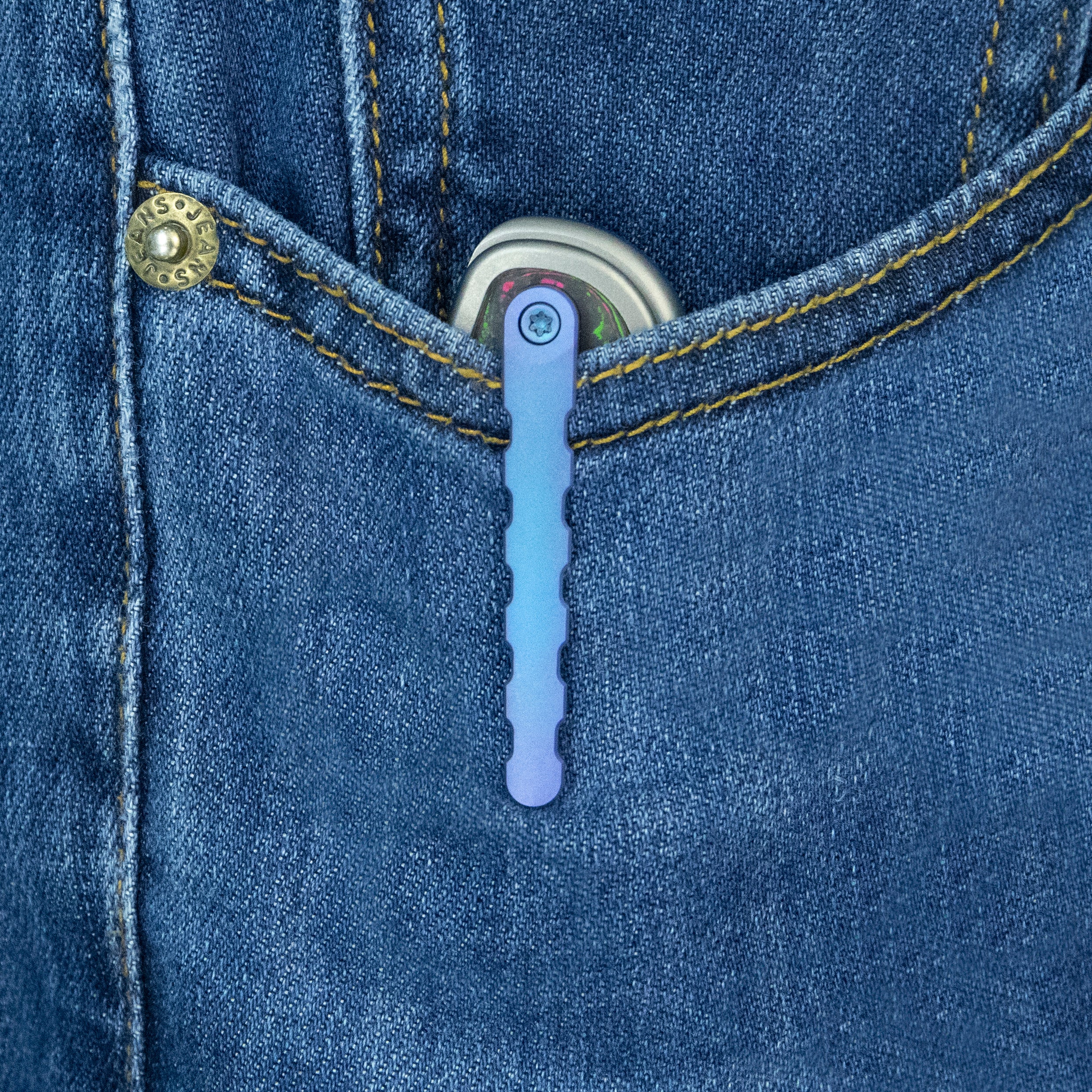 KB Stroller Folding Knife Gray Titanium/CF Inlays Handle 3.35” Stonewash CPM 20CV Blade KB384A