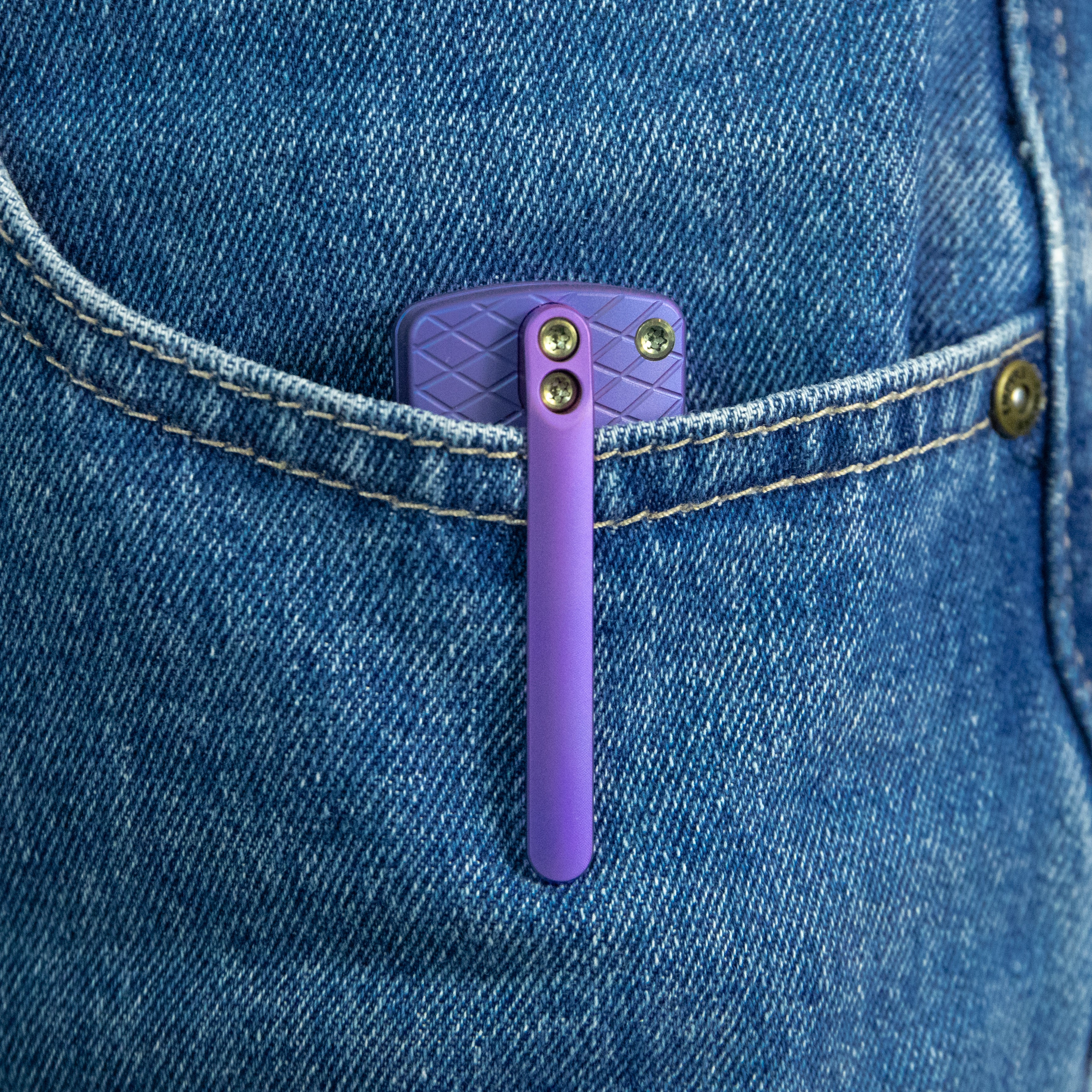 KB Get Some Frame Lock Folding Knife Blurple Titanium Handle 3.35" Satin & Silver Bead Blast M390 Blade KB445C