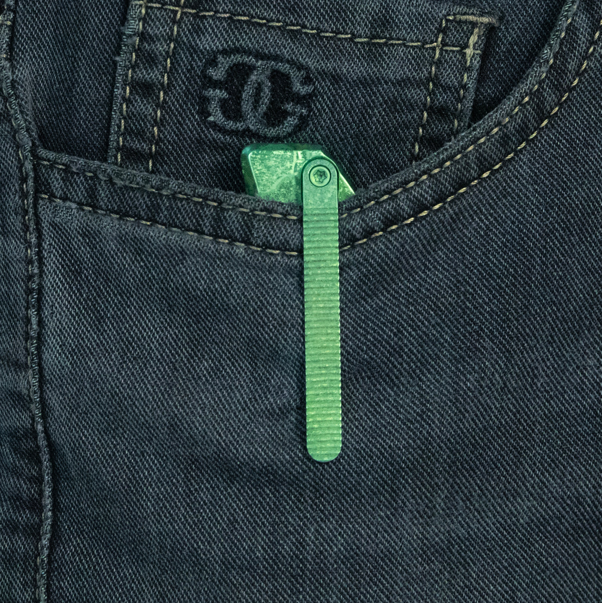 KB Venom Top Liner Lock Pocket Folding Knife Green Ano Crystal Ti 3.46" Belt Satin CPM S90V Blade KB435F