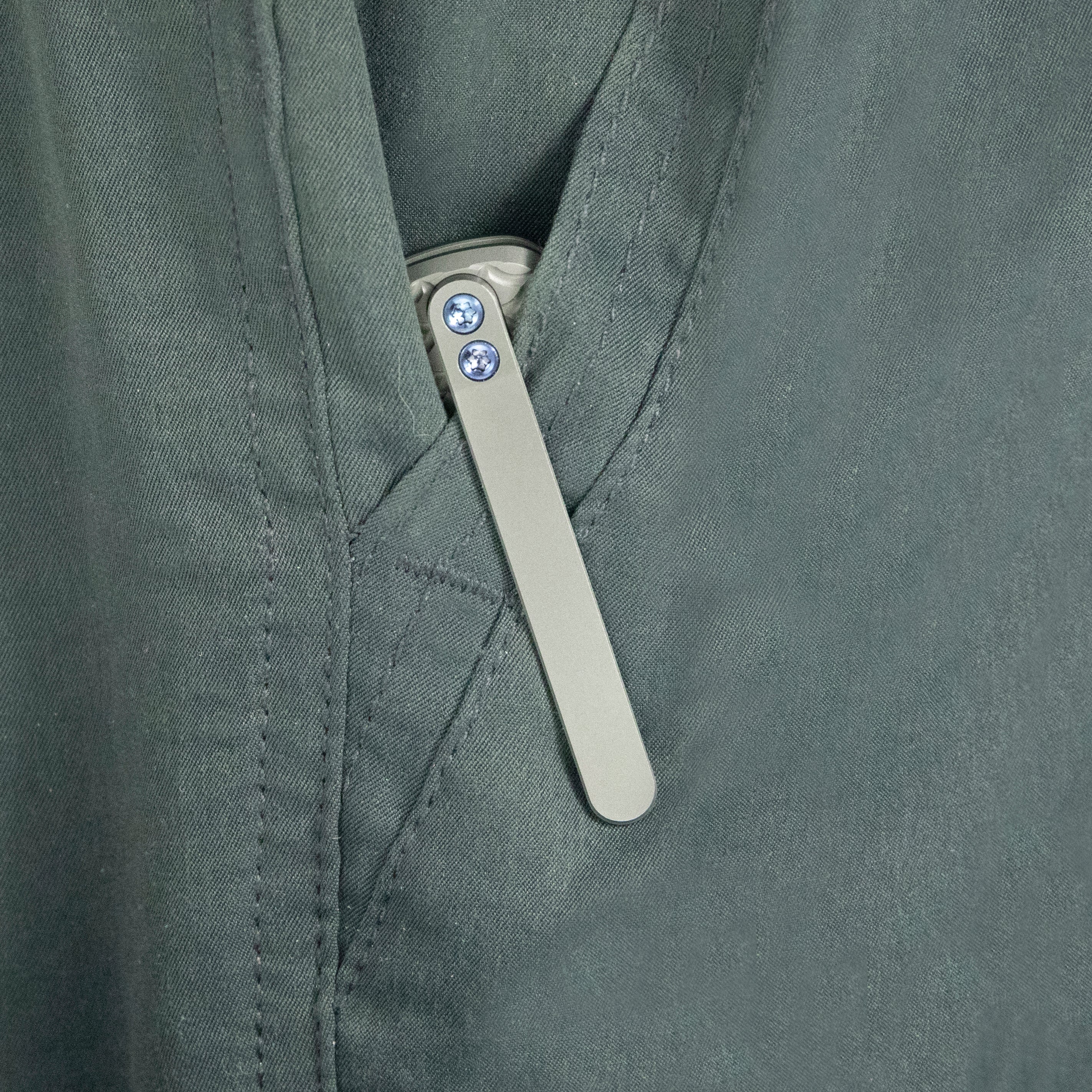 KB Bluff Folding Knife Gray Titanium Handle 3.19" Belt Satin S35VN Blade KB383A