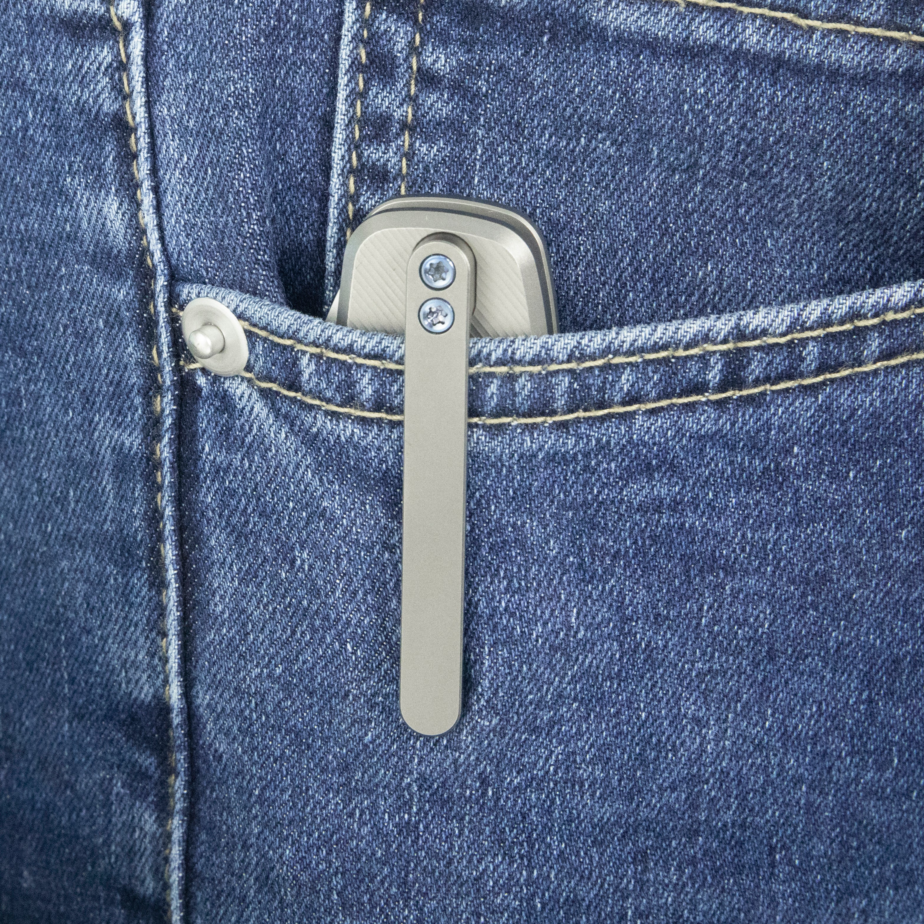 KB Bluff Folding Knife Gray Titanium Handle 3.19" Sandblast S35VN Blade KB383C