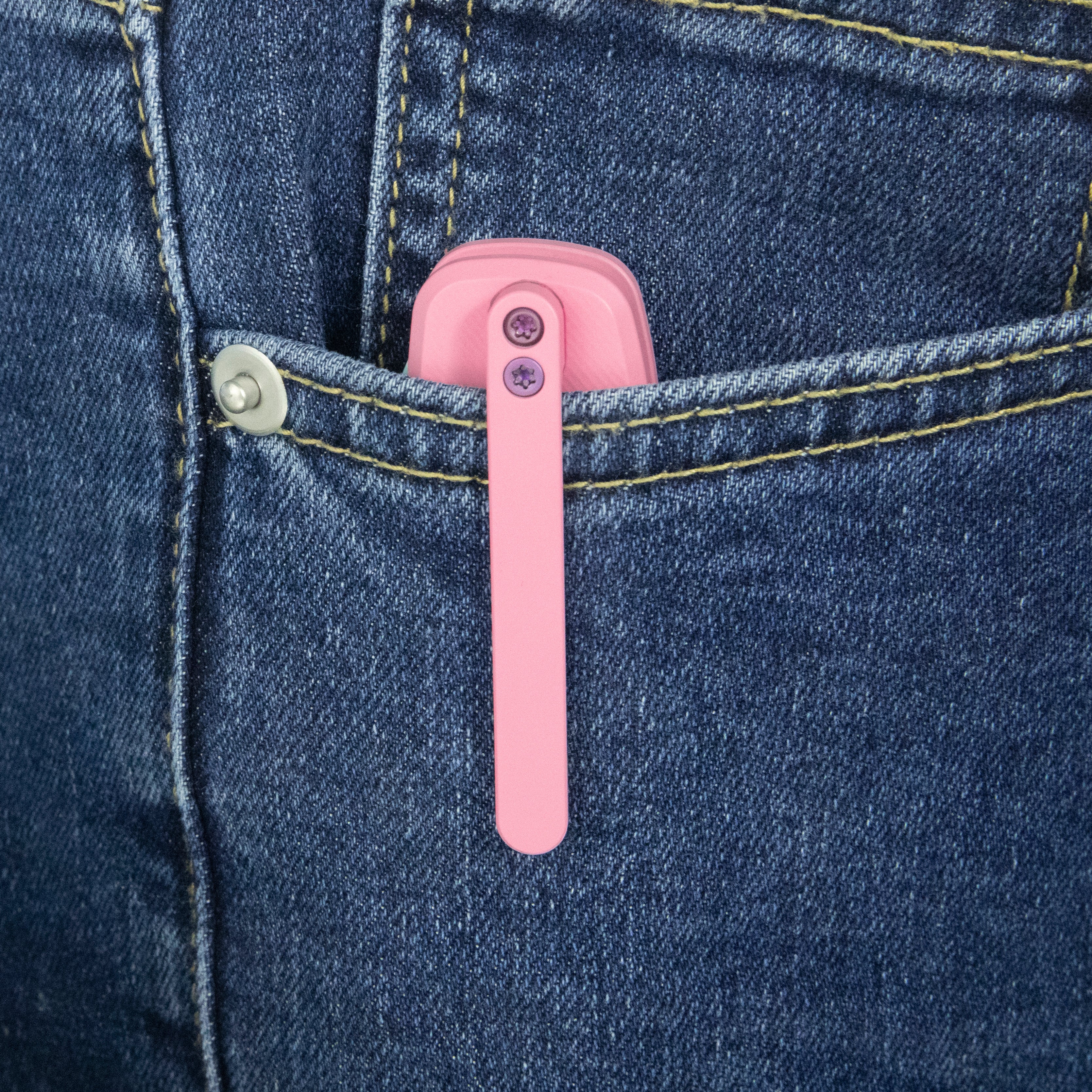 KB Bluff Folding Knife Pink Titanium Handle 3.19" Green Coated S35VN Blade KB383D