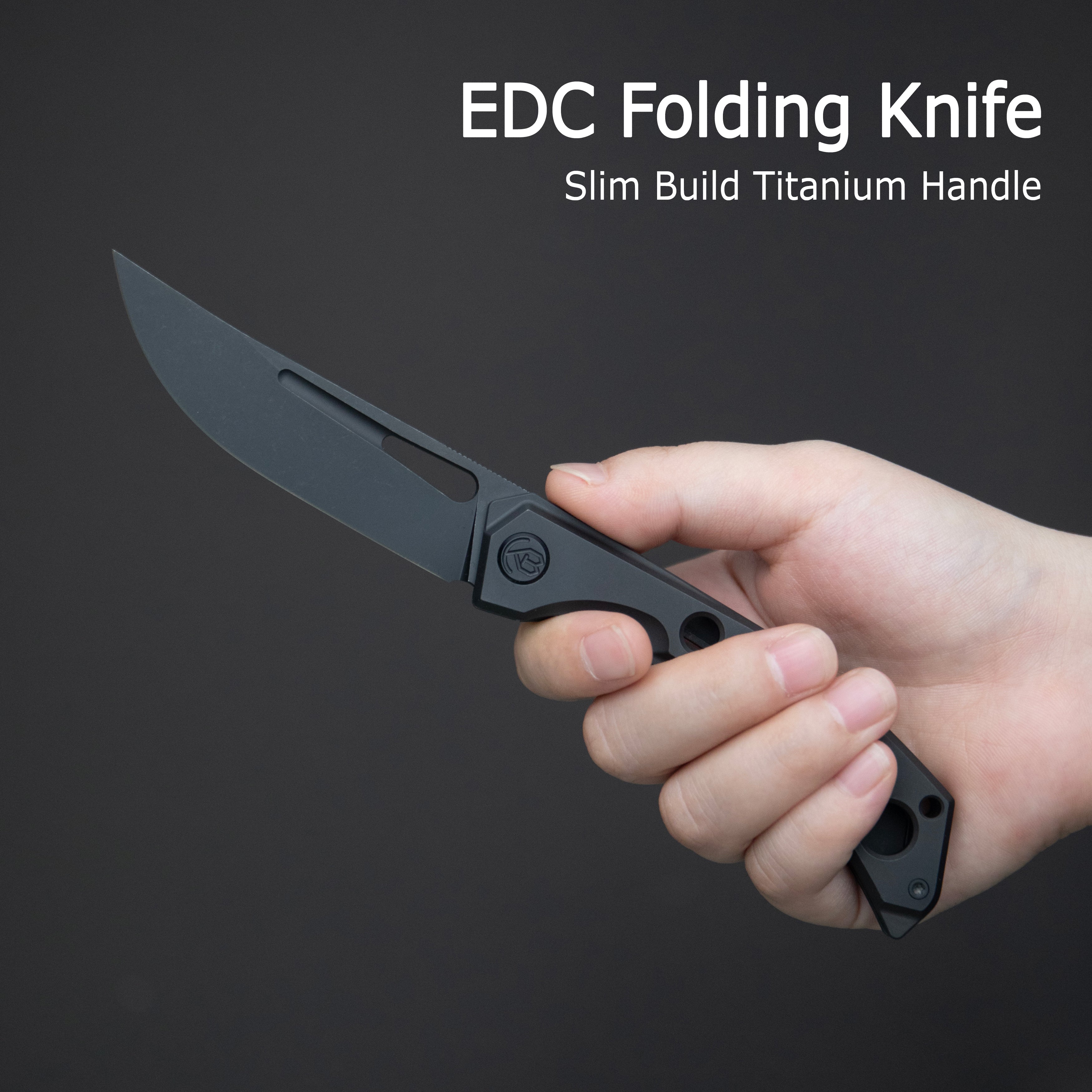 KB Ishtar Frame Lock Pocket Folding Knife Blackwash Ti Hanlde 3.54'' Blackwash M390 KB170C