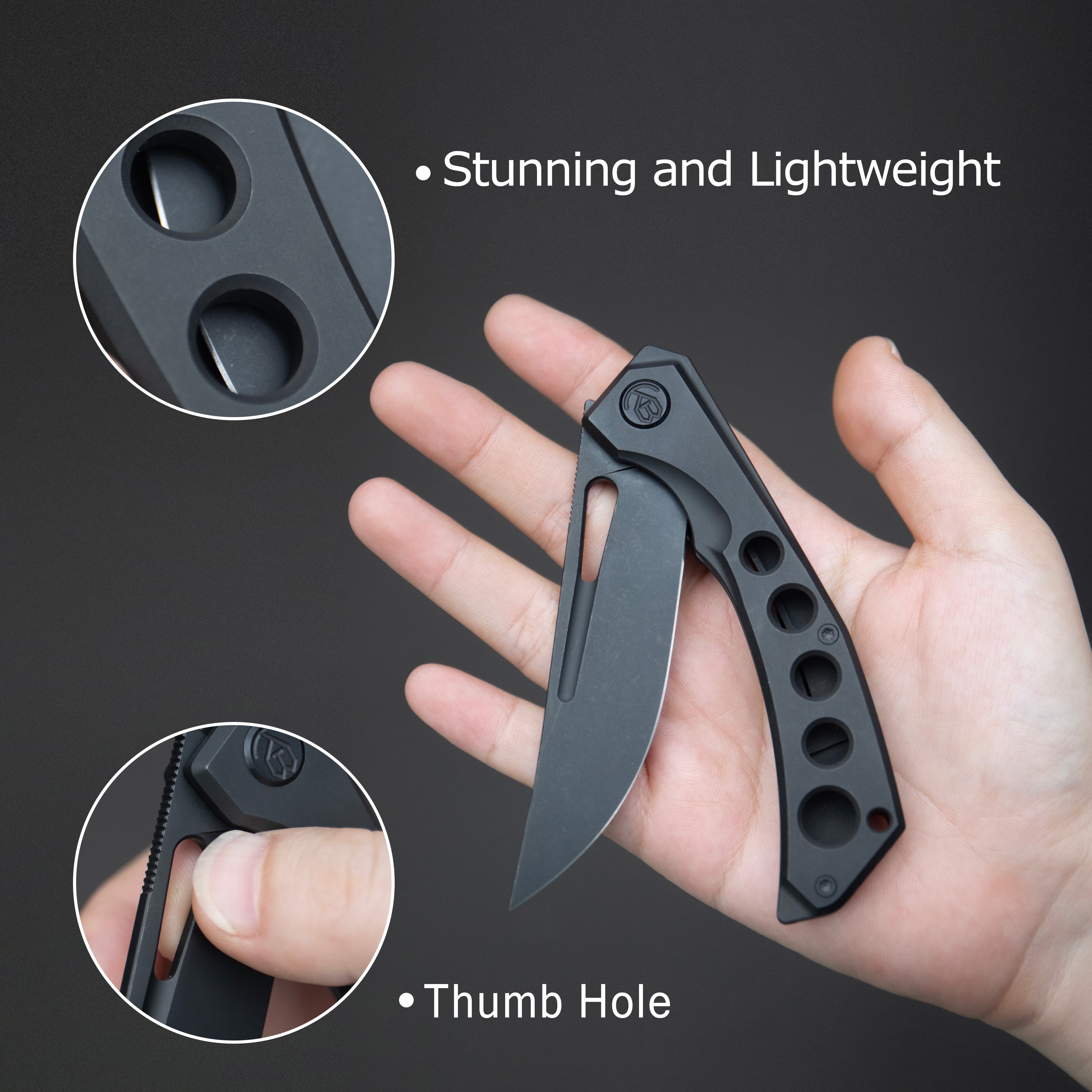 KB Ishtar Frame Lock Pocket Folding Knife Blackwash Ti Hanlde 3.54'' Blackwash M390 KB170C
