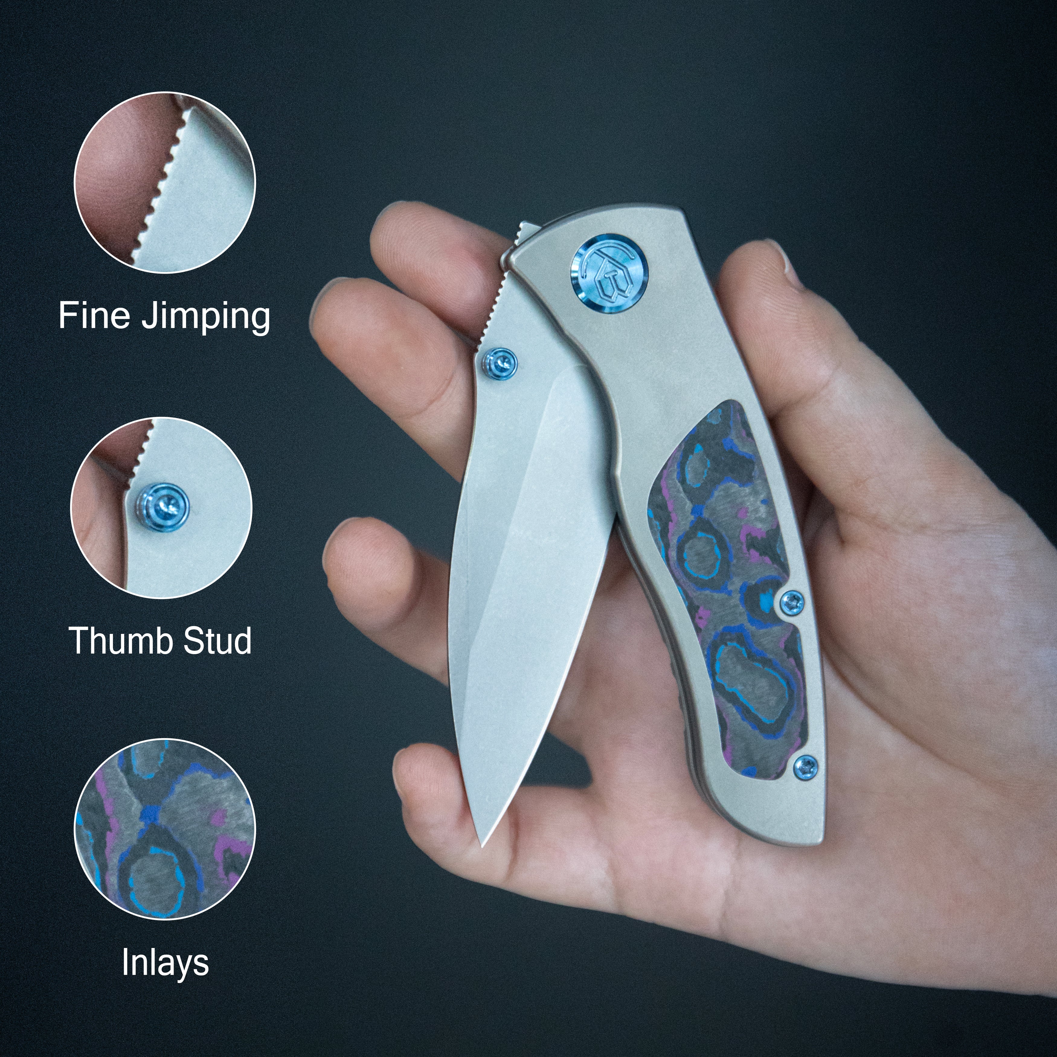 KB Vertigo Folding Knife Gray Ti w/Timascus Inlays Handle 3.11" Stonewash S35VN Blade KB258D